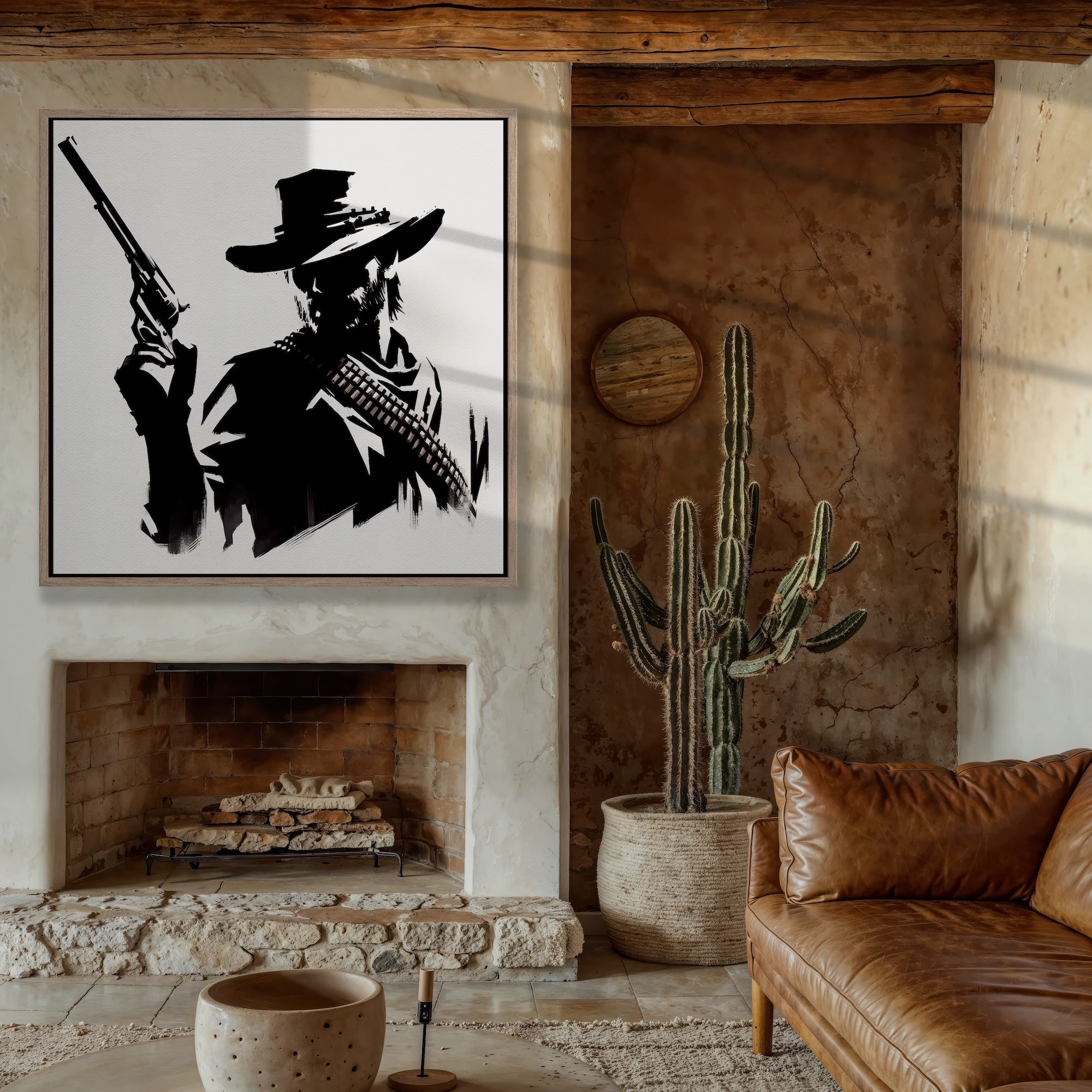 Cowboy Clint Silhouette: Clint Eastwood Inspired Black & White Western Decor (Ready-to-Hang Canvas or Ready-to-Frame Fine Art Poster Print)