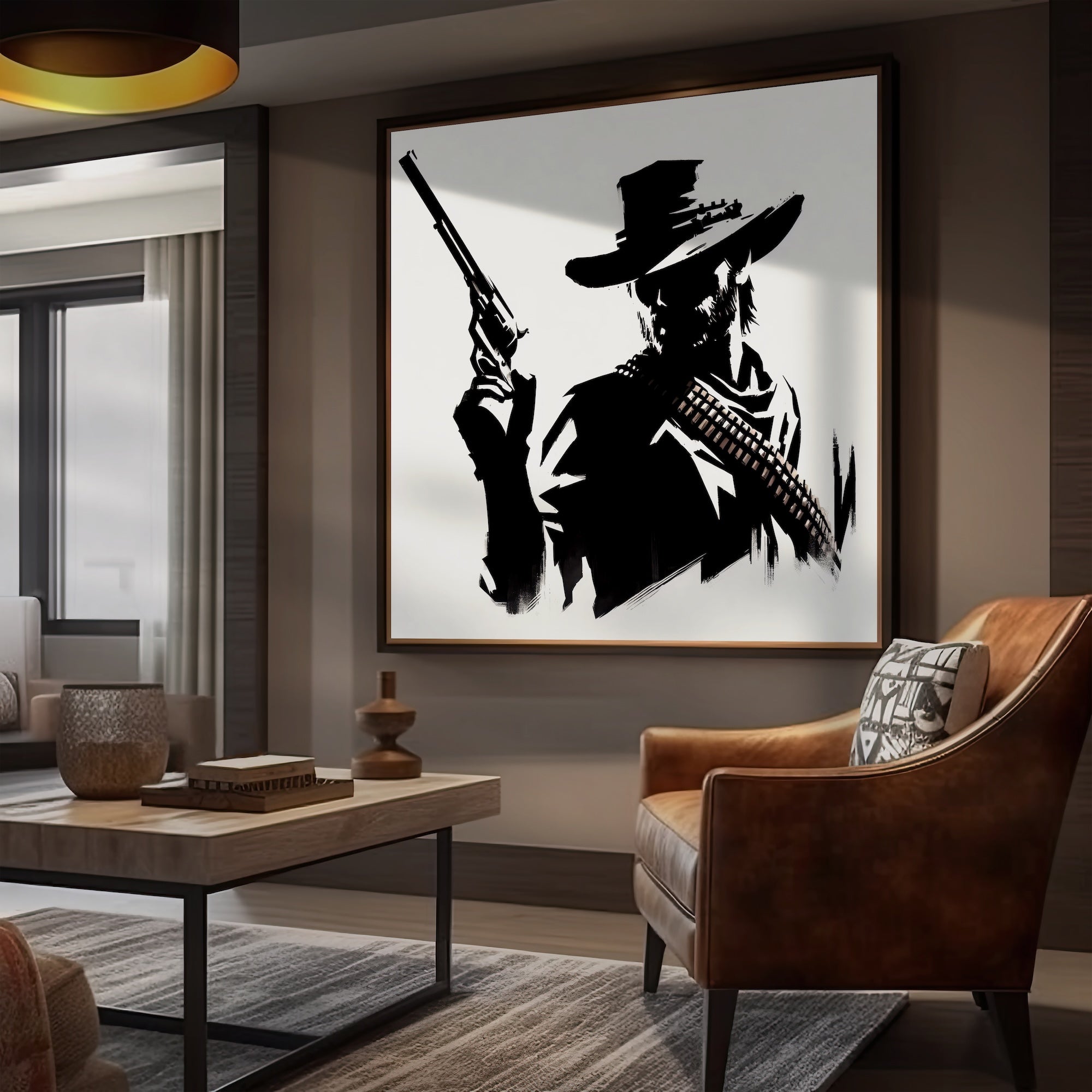 Cowboy Clint Silhouette: Clint Eastwood Inspired Black & White Western Decor (Ready-to-Hang Canvas or Ready-to-Frame Fine Art Poster Print)