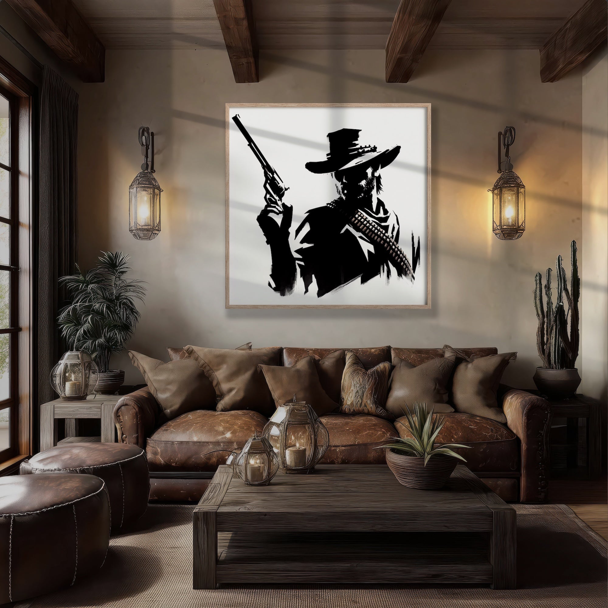Cowboy Clint Silhouette: Clint Eastwood Inspired Black & White Western Decor (Ready-to-Hang Canvas or Ready-to-Frame Fine Art Poster Print)