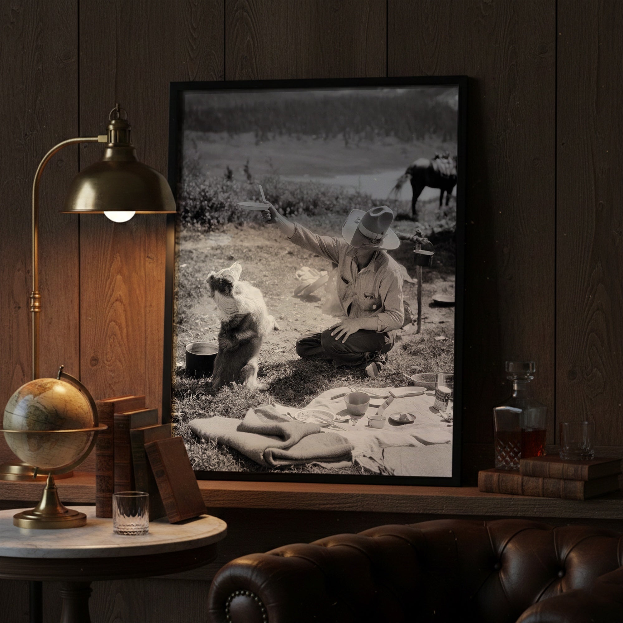 Cowboy & Dog Pardner: Funny Vintage Western Black & White Photograph (Art Print)