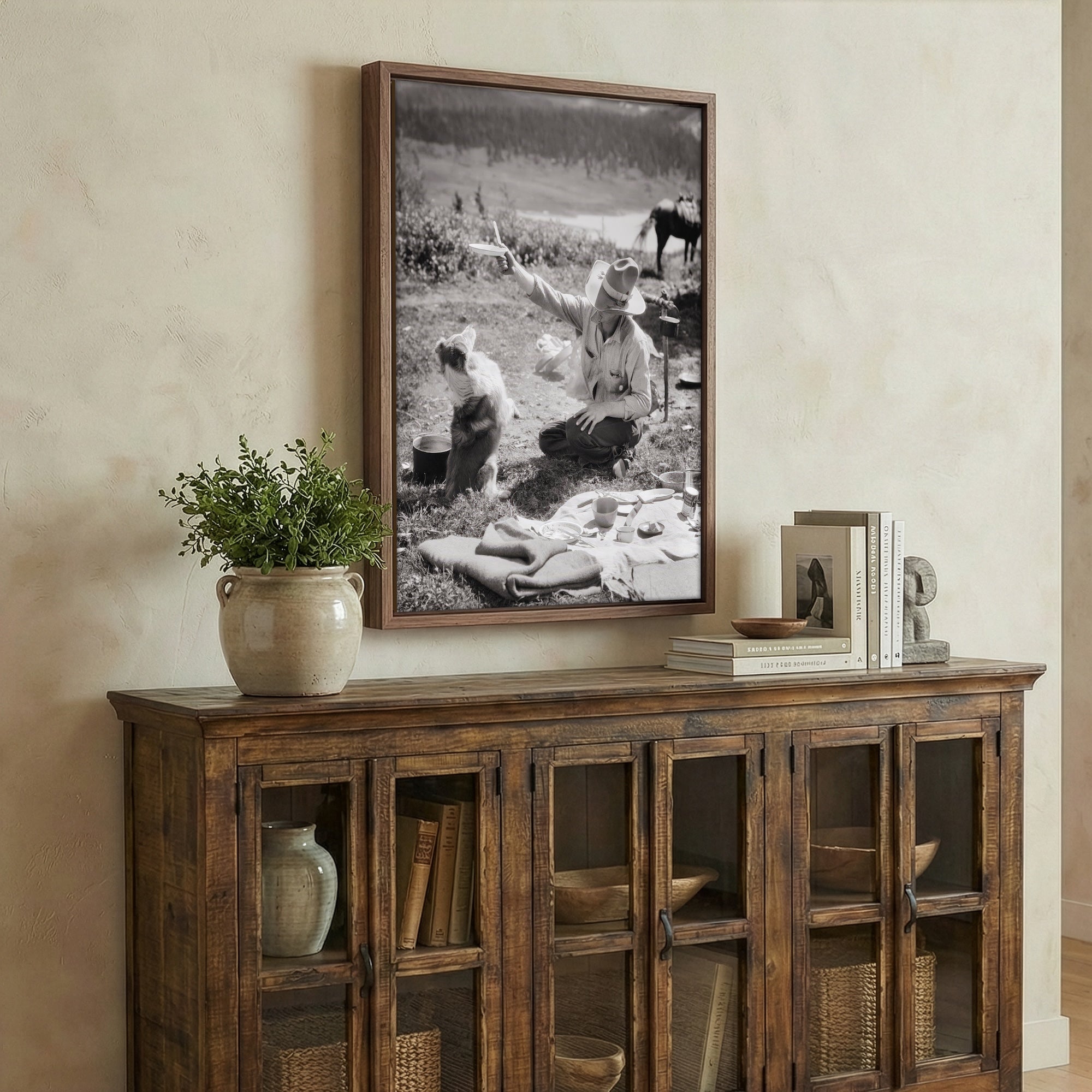 Cowboy & Dog Pardner: Funny Vintage Western Black & White Photograph (Art Print)