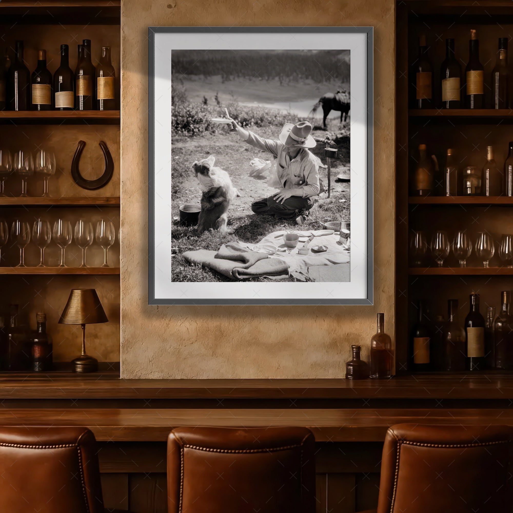 Cowboy & Dog Pardner: Funny Vintage Western Black & White Photograph (Art Print)