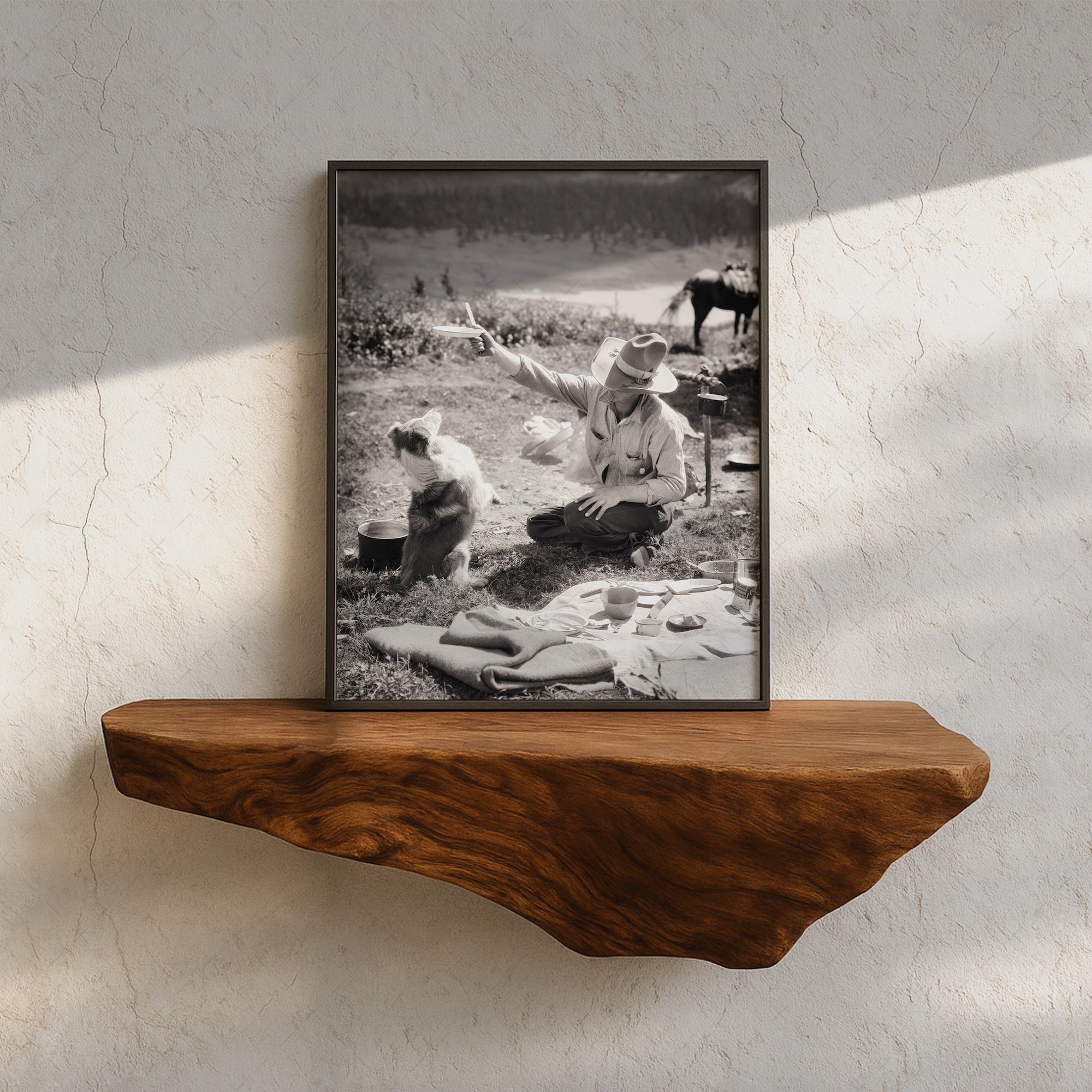Cowboy & Dog Pardner: Funny Vintage Western Black & White Photograph (Art Print)