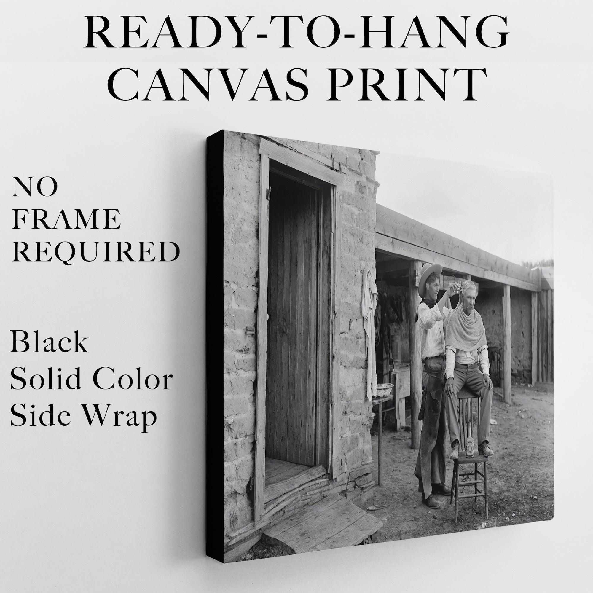 Cowboy Haircut: Funny Vintage Old West Black & White Photograph (Art Print)