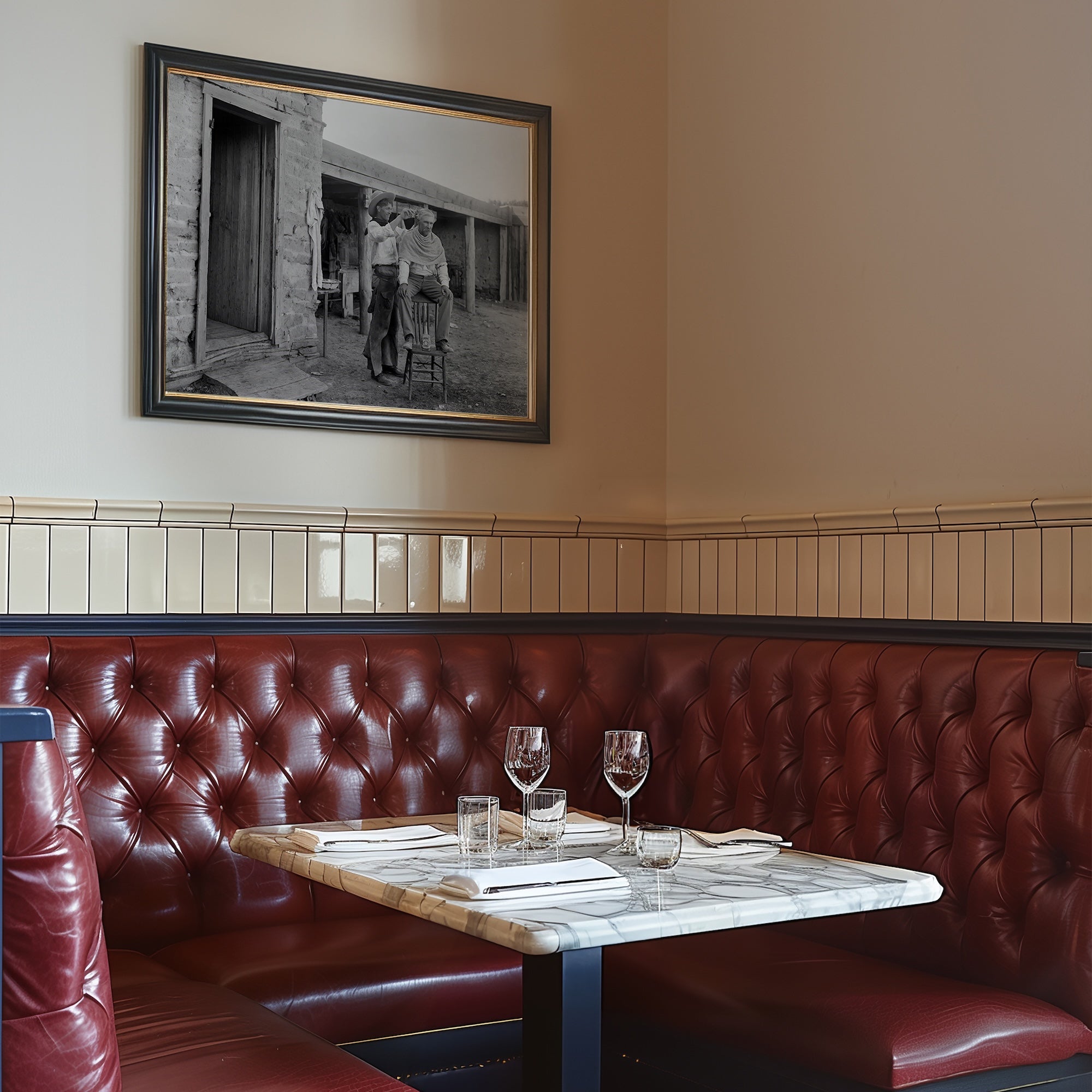 Cowboy Haircut: Funny Vintage Old West Black & White Photograph (Art Print)