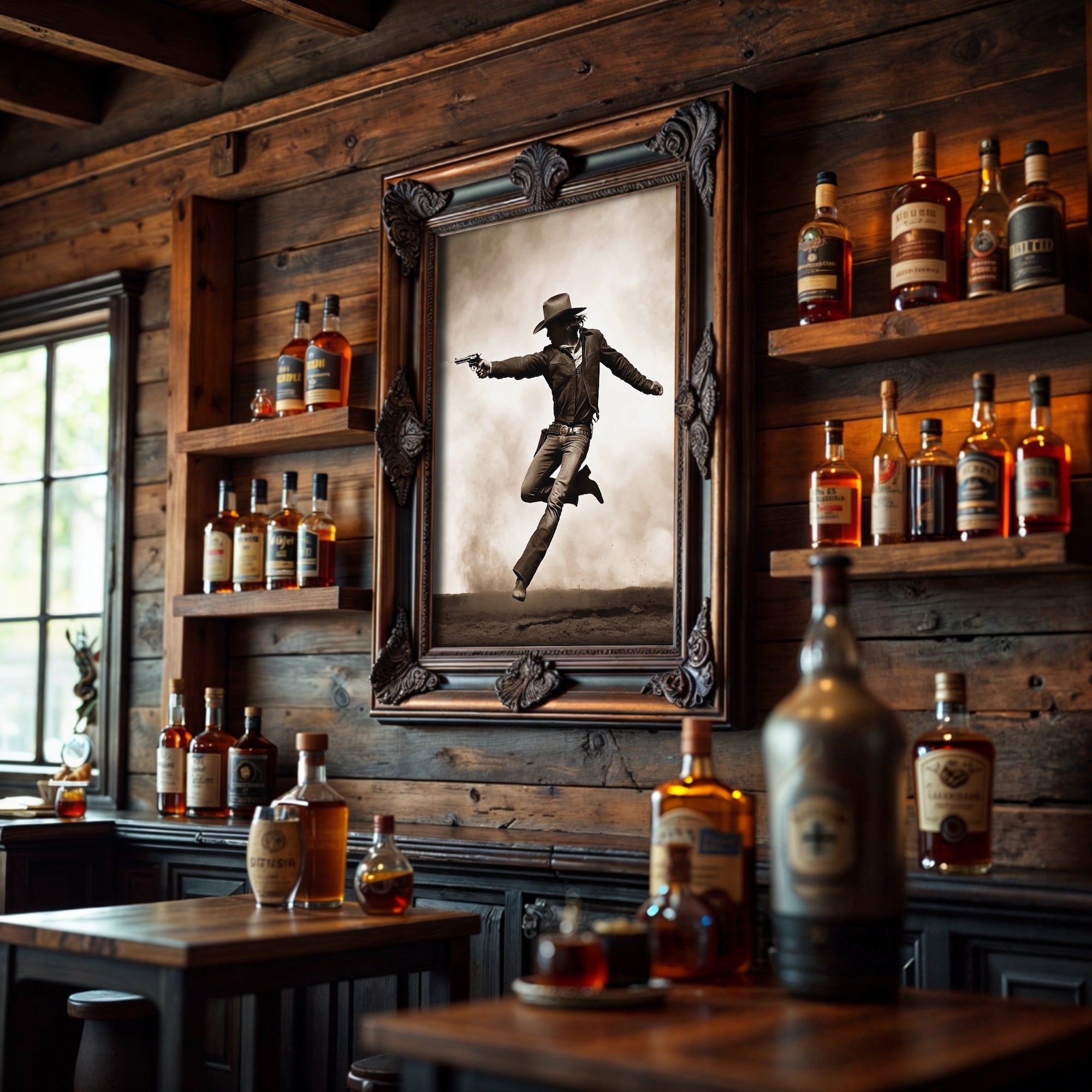 Cowboy Pistoleer: Wild West Shootout - Vintage Sepia Art Print