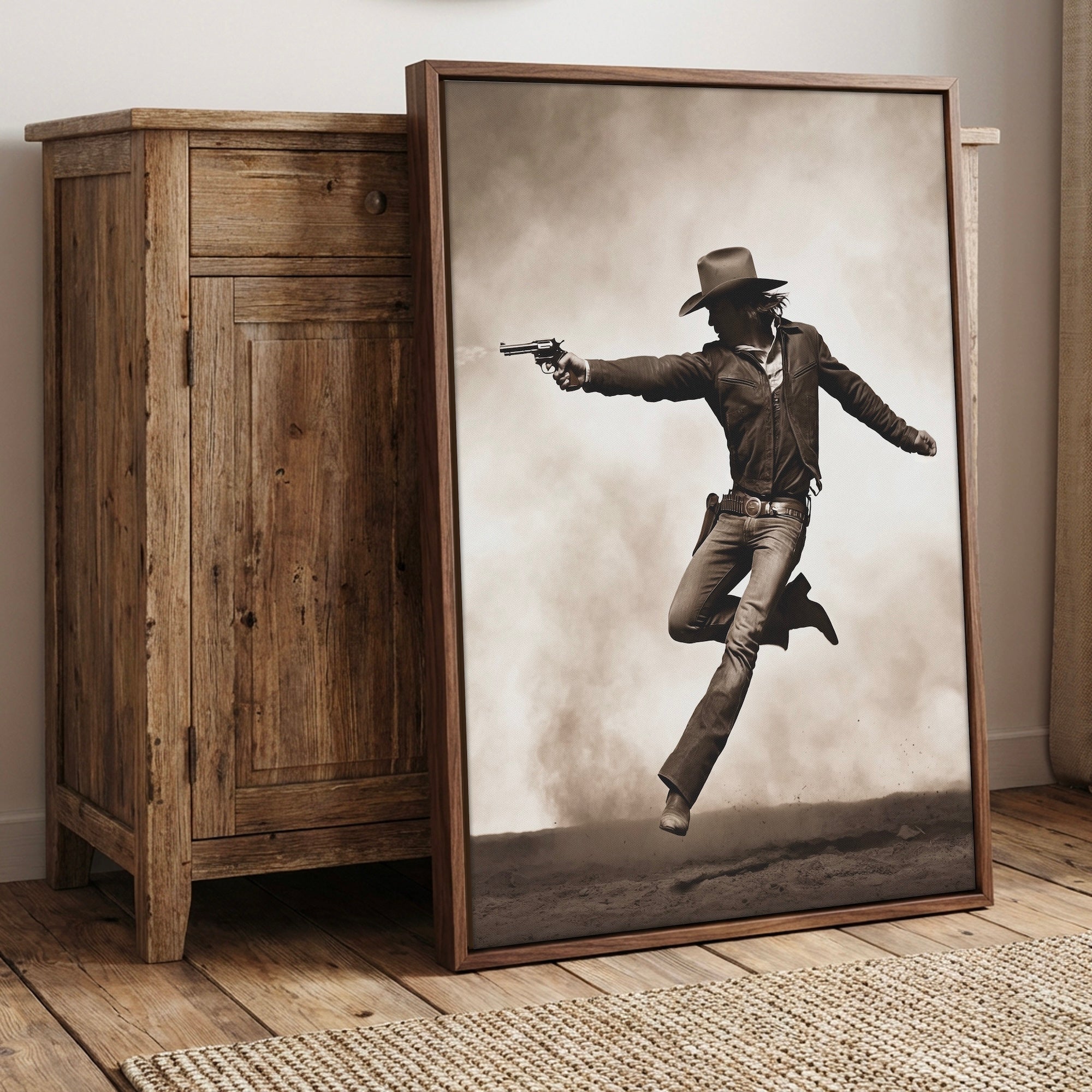 Cowboy Pistoleer: Wild West Shootout - Vintage Sepia Art Print