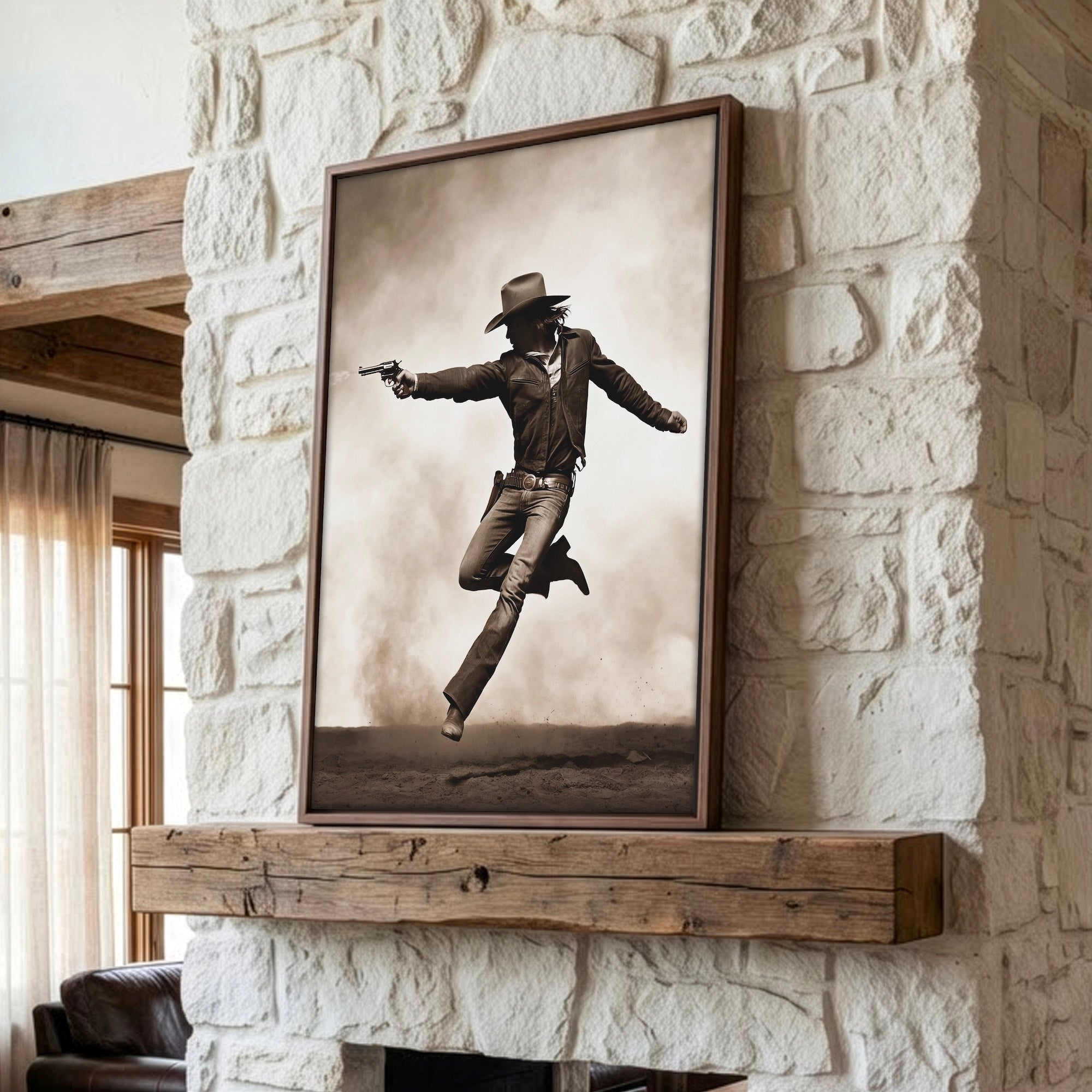 Cowboy Pistoleer: Wild West Shootout - Vintage Sepia Art Print