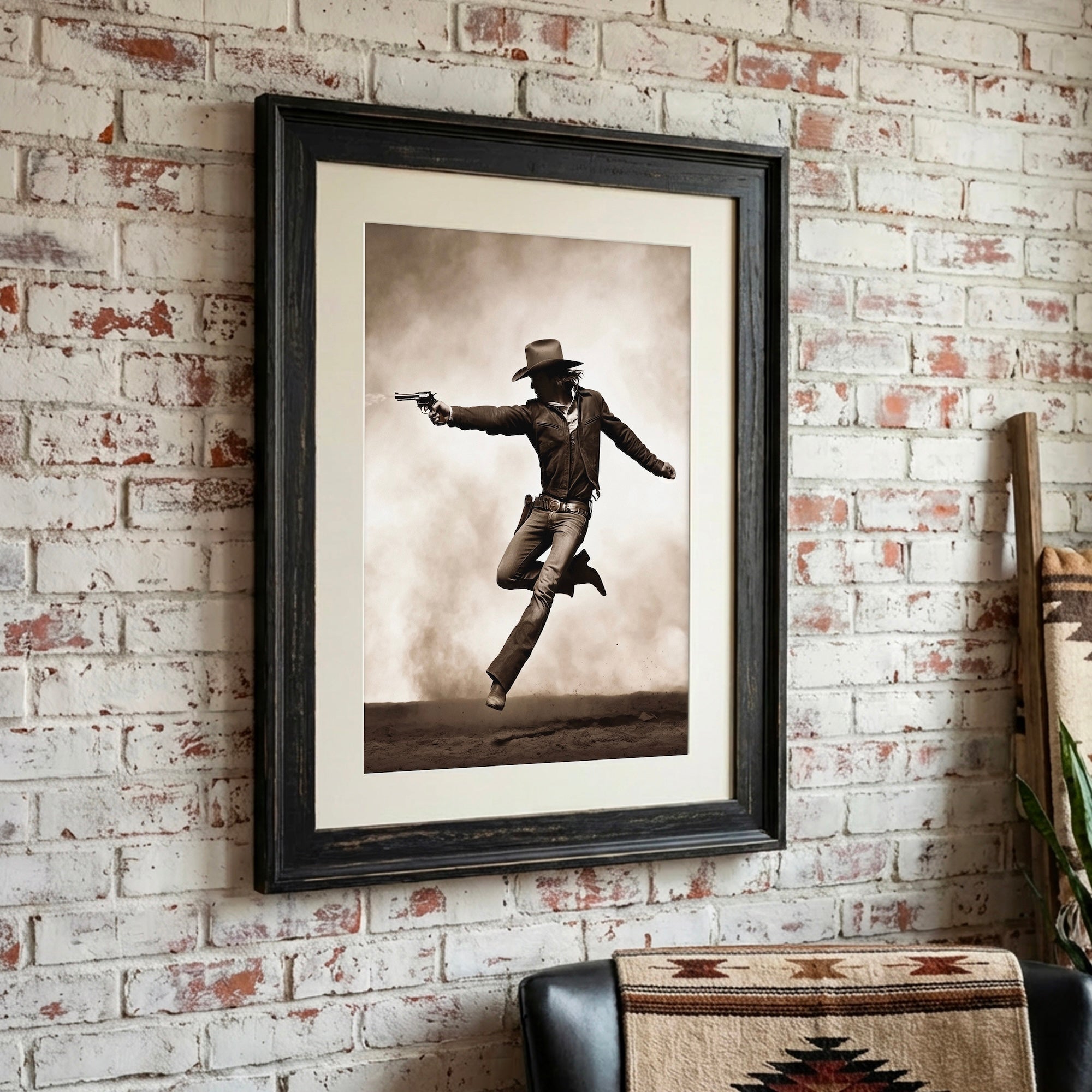 Cowboy Pistoleer: Wild West Shootout - Vintage Sepia Art Print