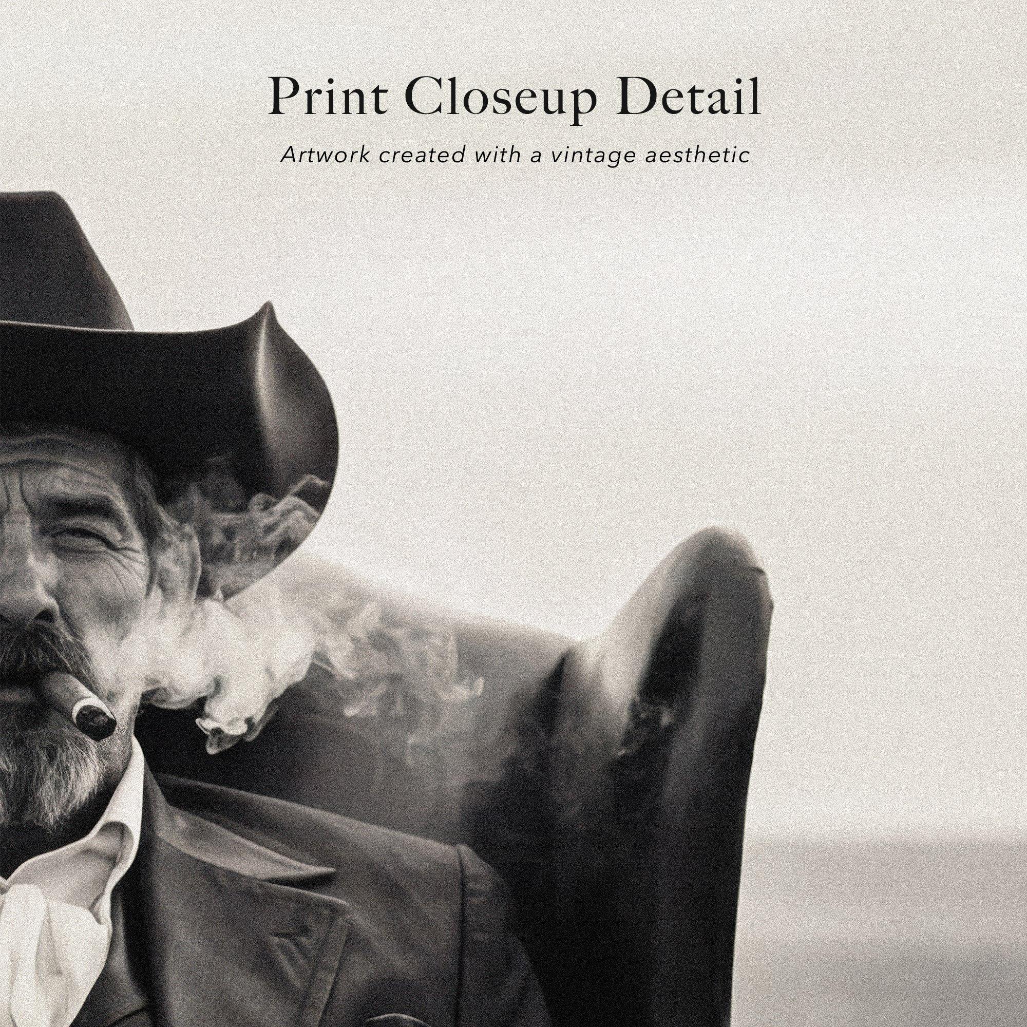 Cowboy Smoking Cigar: Vintage Western Outlaw - Black & White Art Print