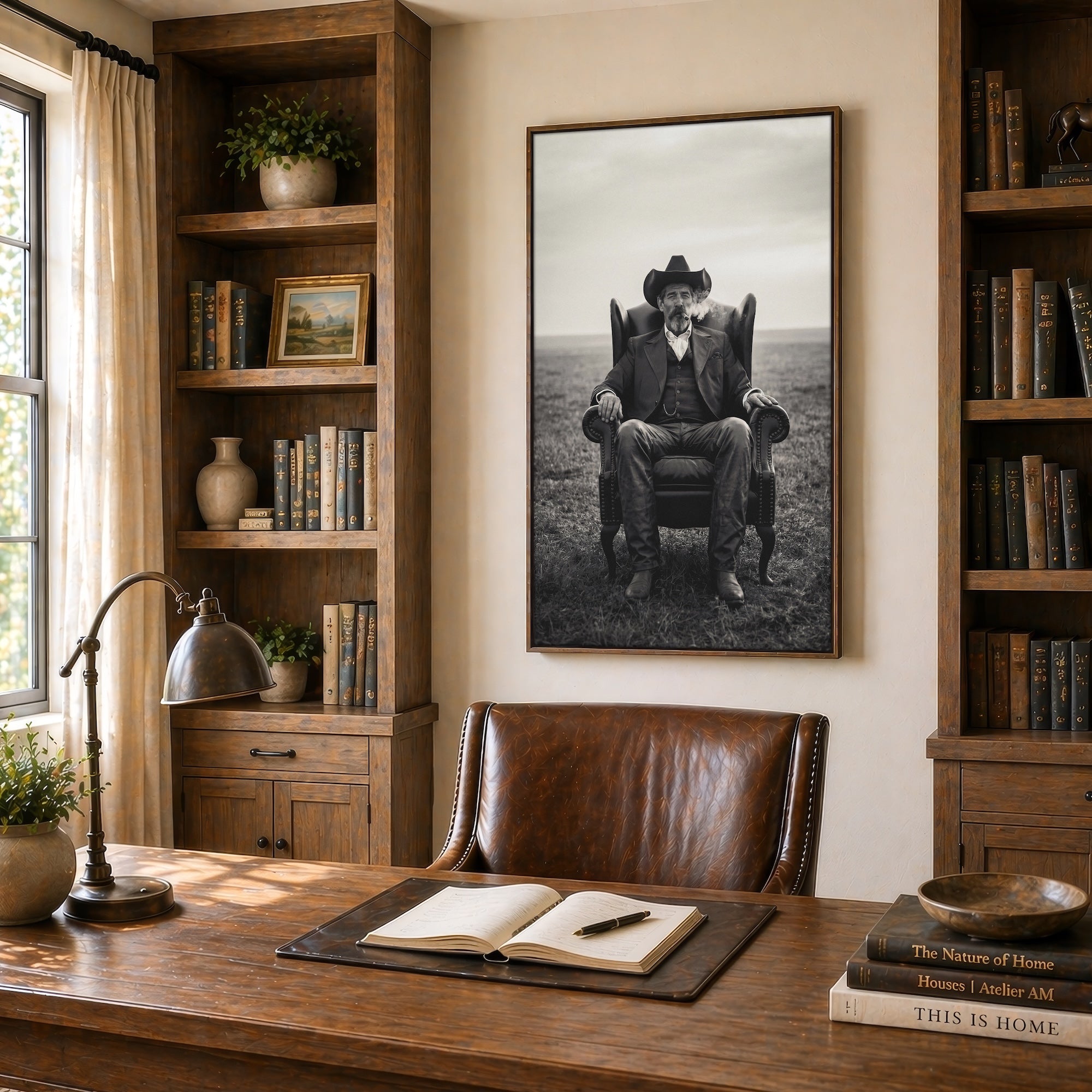 Cowboy Smoking Cigar: Vintage Western Outlaw - Black & White Art Print