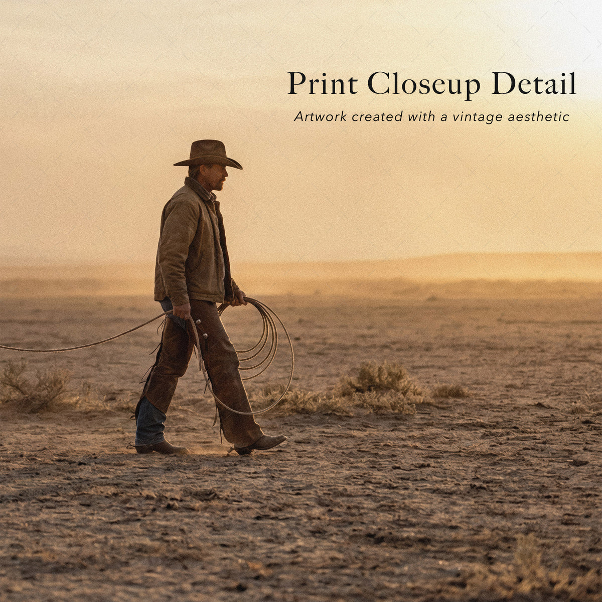 Cowboy Walking His Horse in the Desert: Vintage Western Photo Art Print