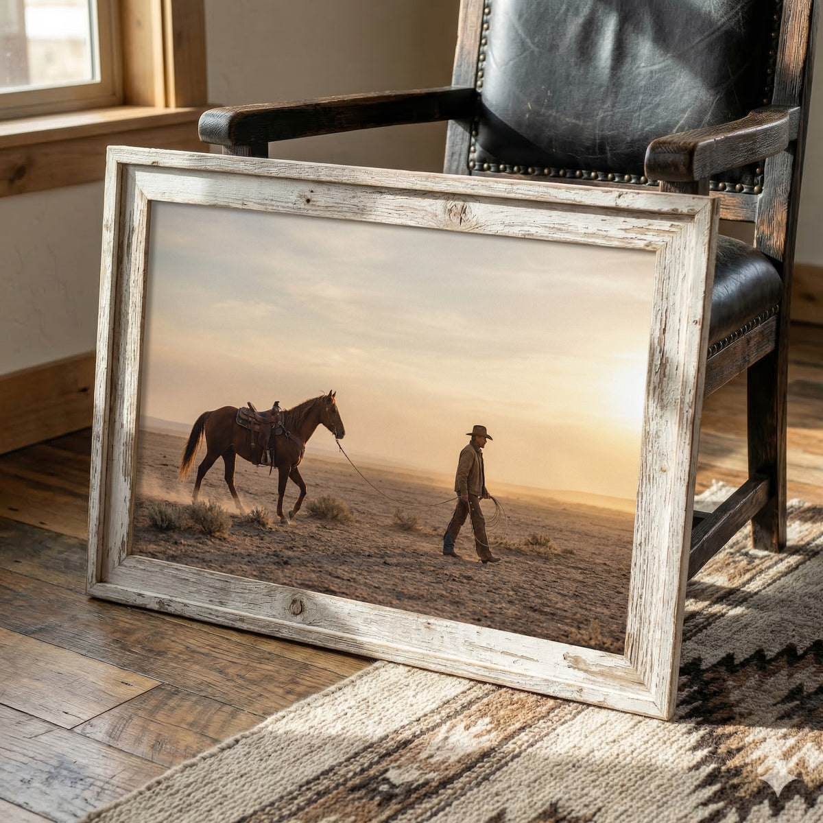Cowboy Walking His Horse in the Desert: Vintage Western Photo Art Print