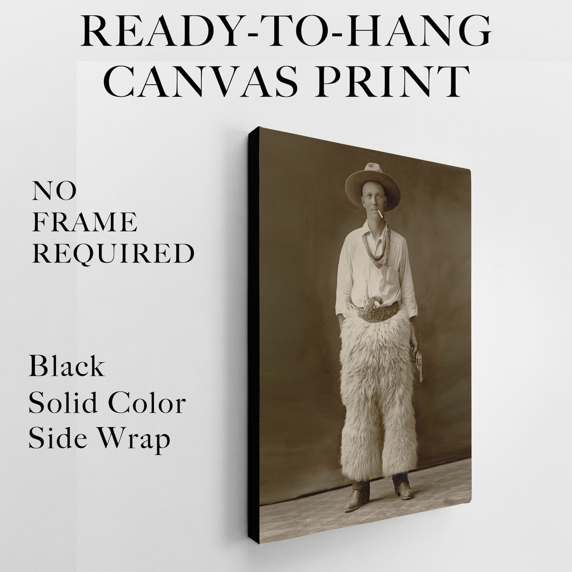 Cowboy in Wool Chaps: Vintage Old West Sepia Photograph (Art Print)