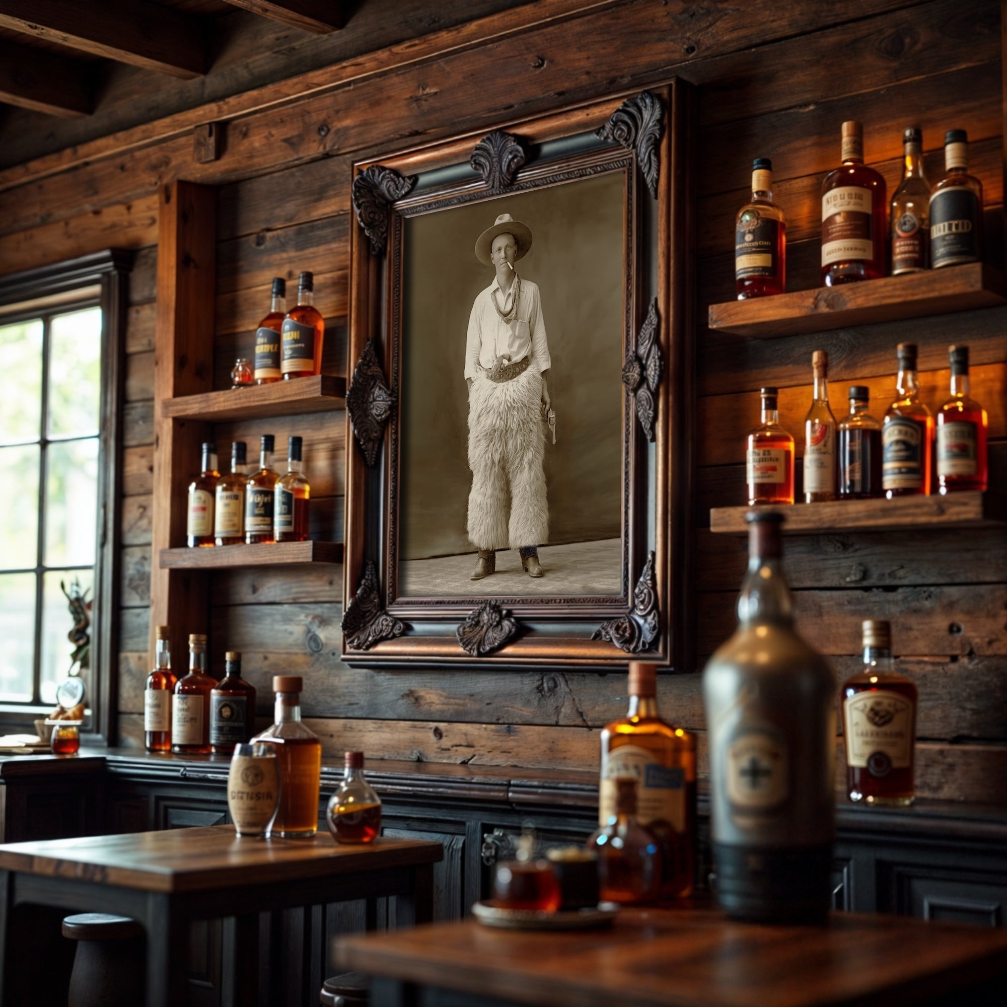 Fancy Duds: Cowboy in Wool Chaps - Vintage Old West Sepia Photograph (Art Print)