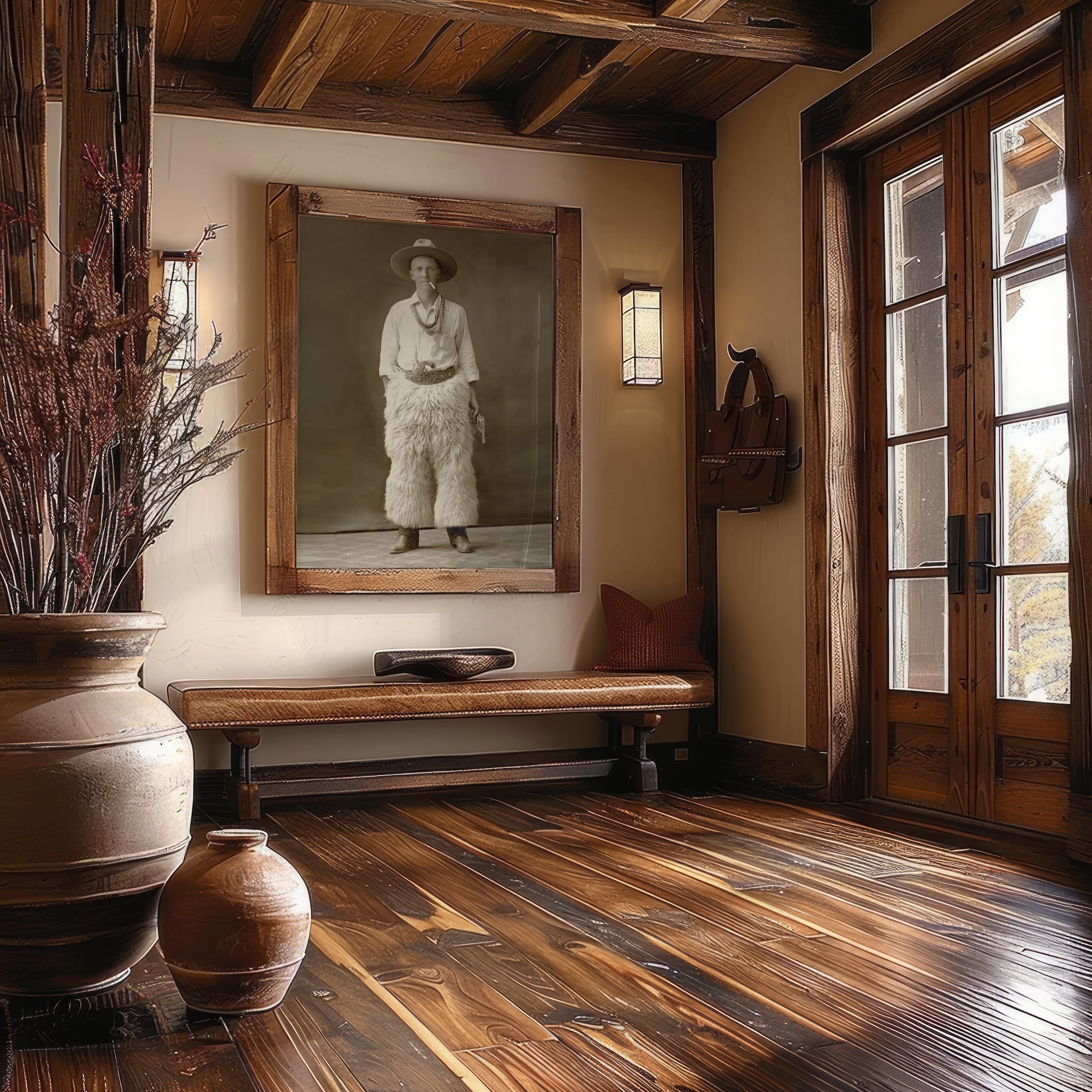 Fancy Duds: Cowboy in Wool Chaps - Vintage Old West Sepia Photograph (Art Print)