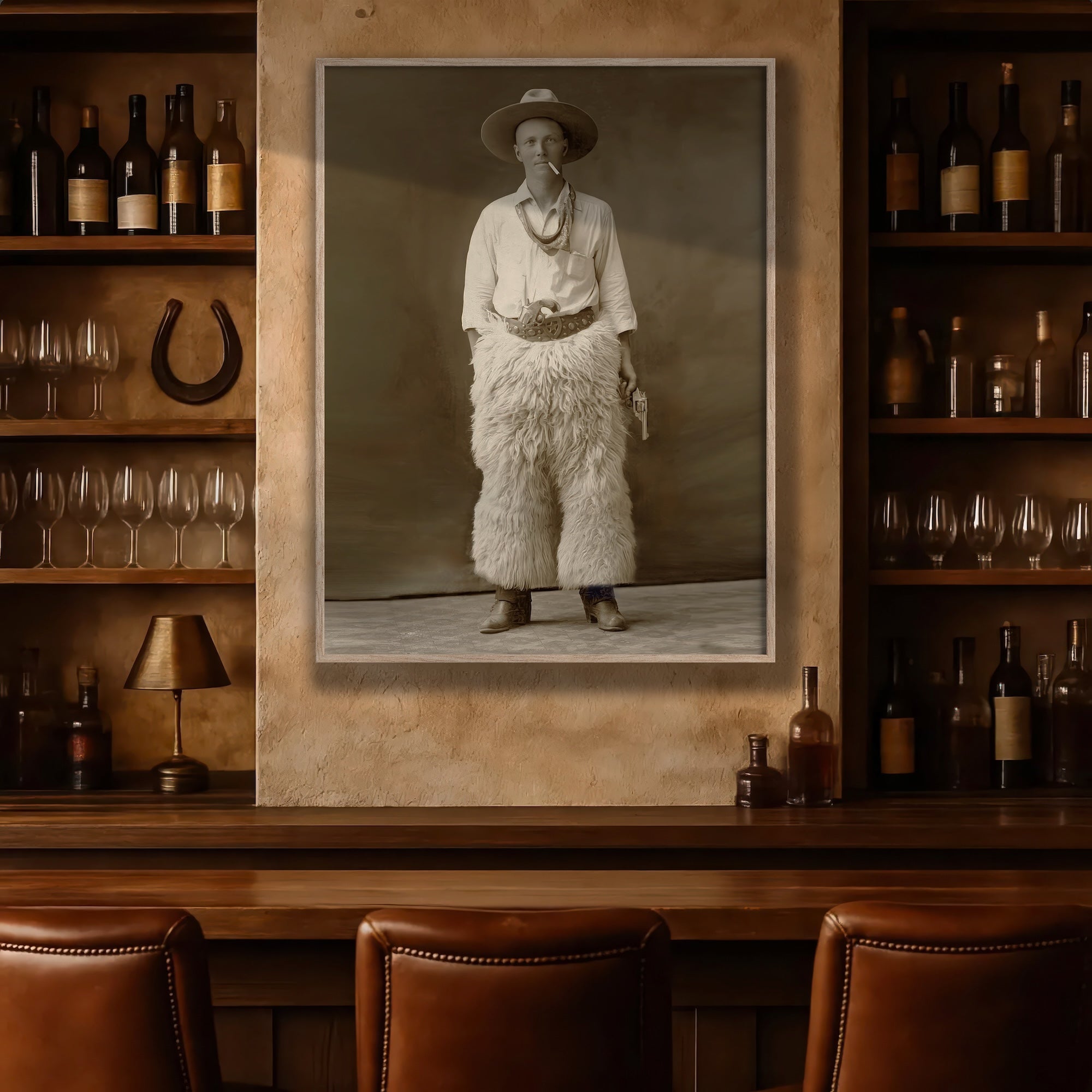 Fancy Duds: Cowboy in Wool Chaps - Vintage Old West Sepia Photograph (Art Print)