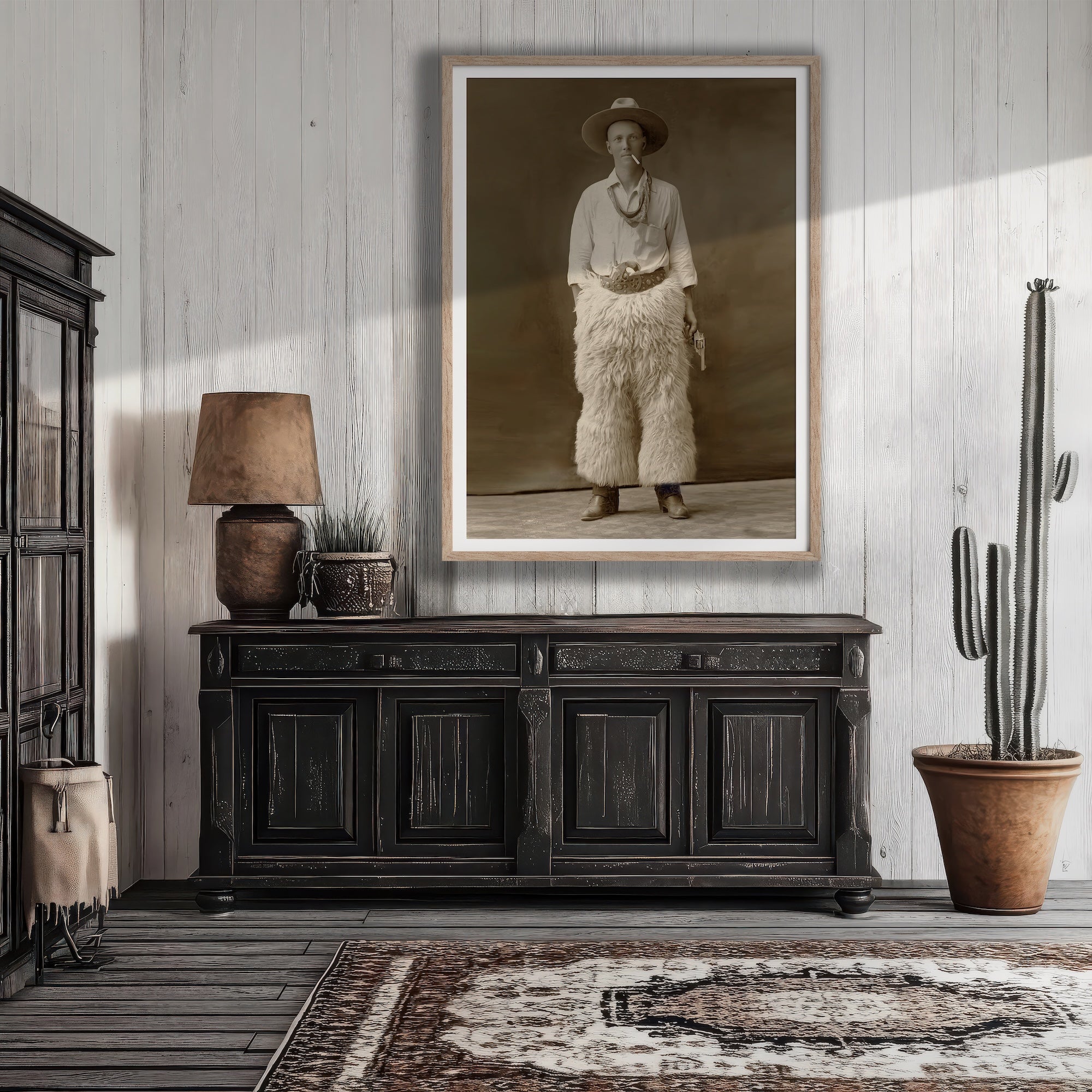 Fancy Duds: Cowboy in Wool Chaps - Vintage Old West Sepia Photograph (Art Print)