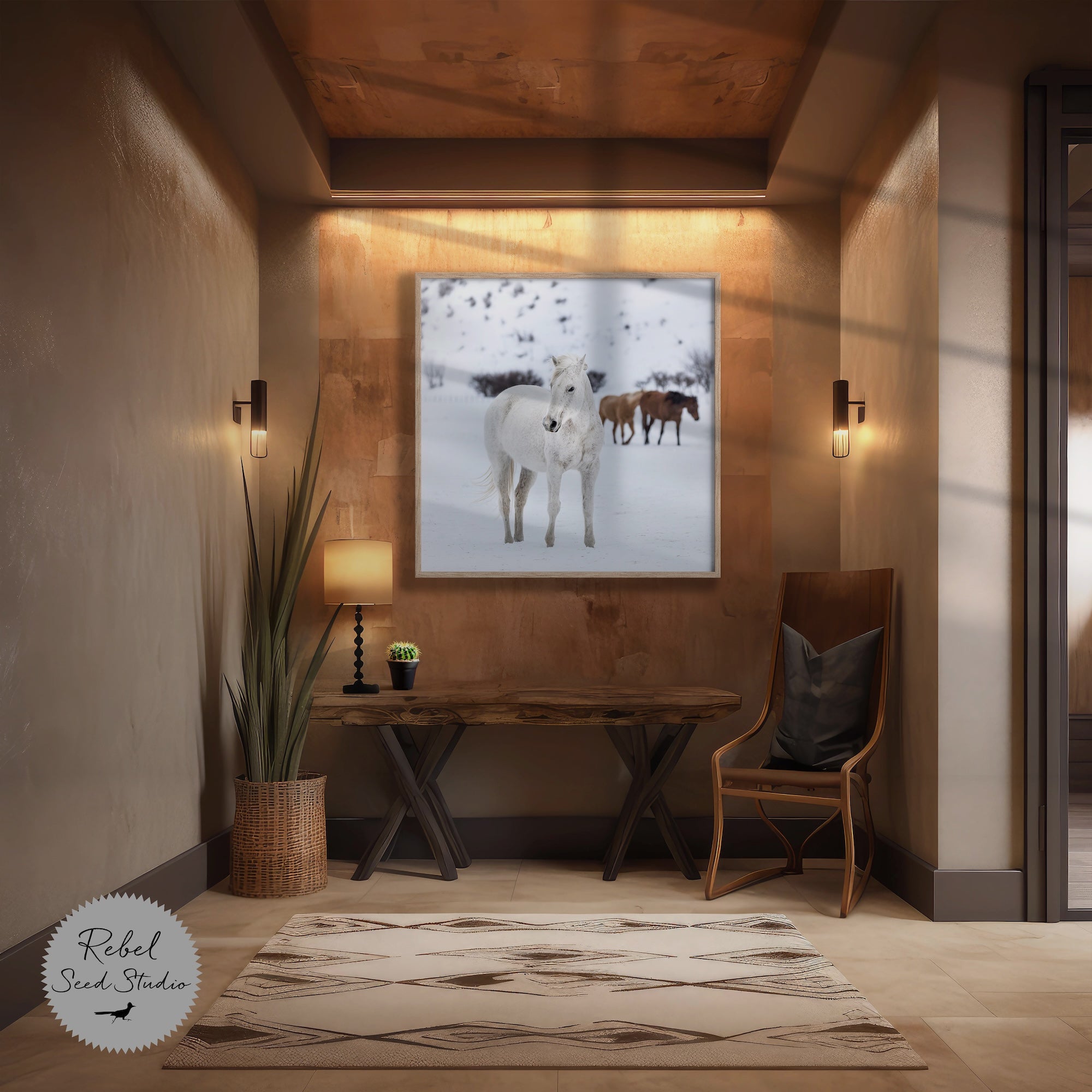 Curious Snow Horse: Whimsical Western Photograph (Art Print)