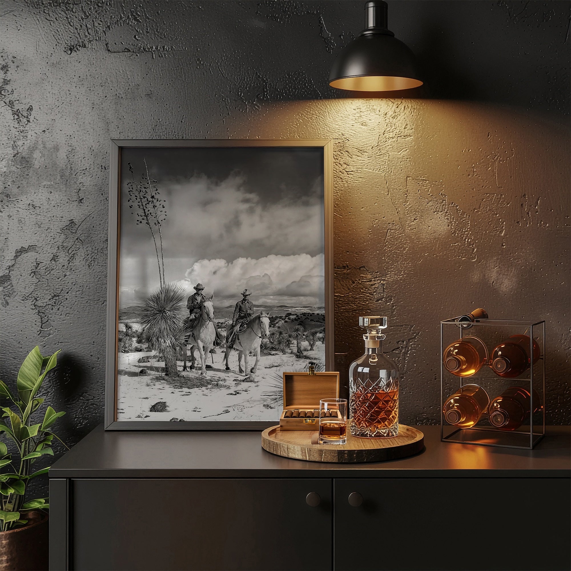 Desert Cowboys on Horseback: Vintage Western Black & White Photograph (Art Print)
