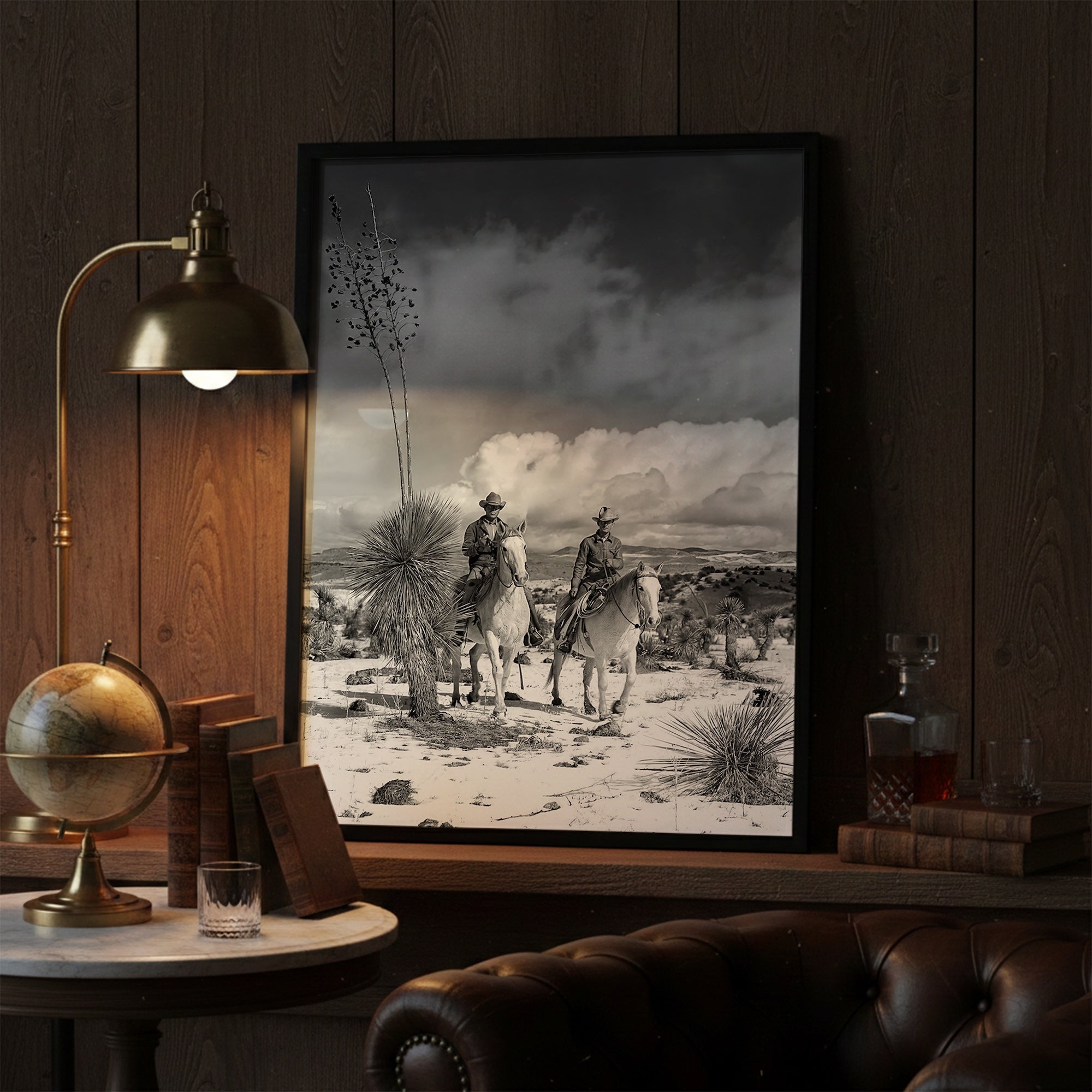 Desert Cowboys on Horseback: Vintage Western Black & White Photograph (Art Print)