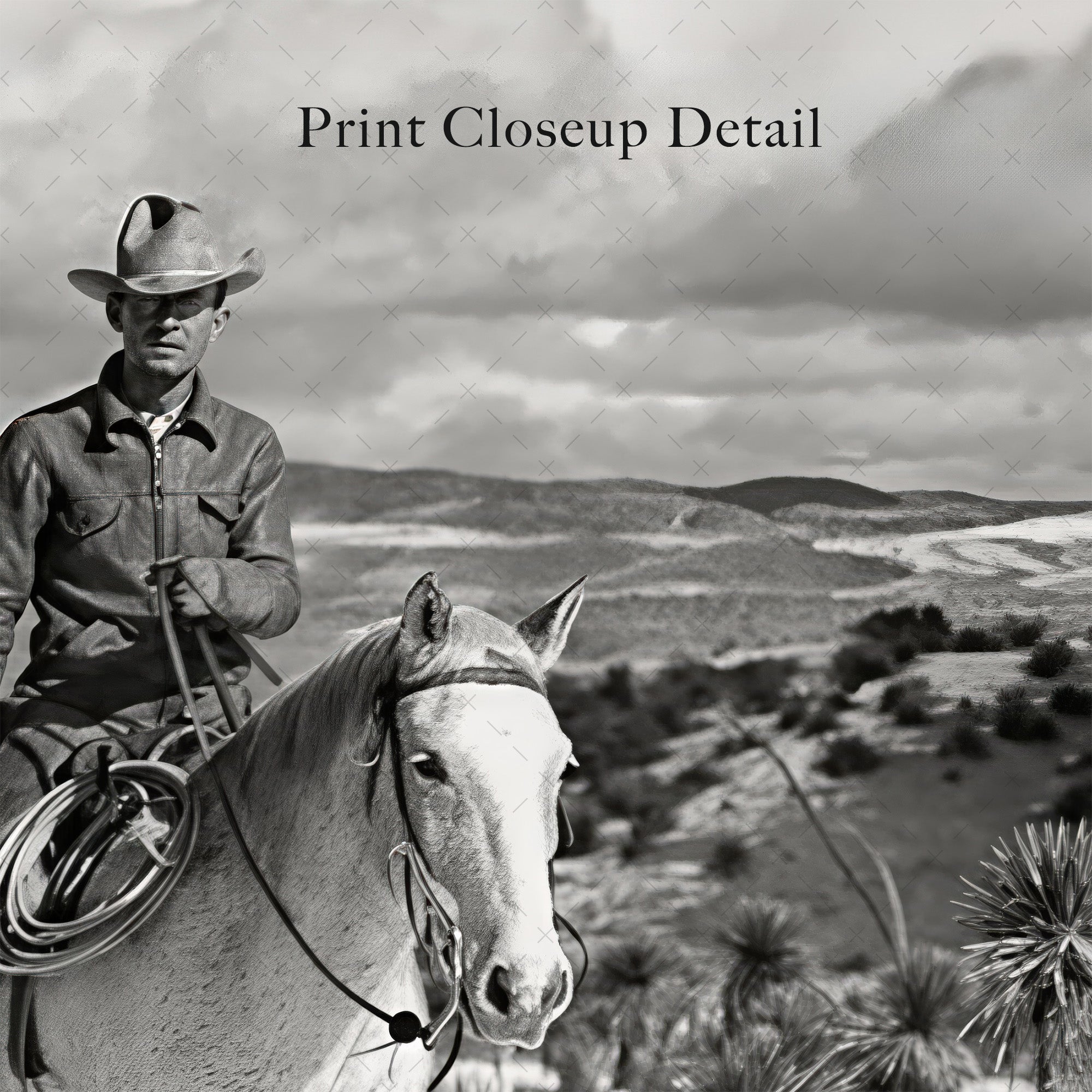Desert Cowboys on Horseback: Vintage Western Black & White Photograph (Art Print)