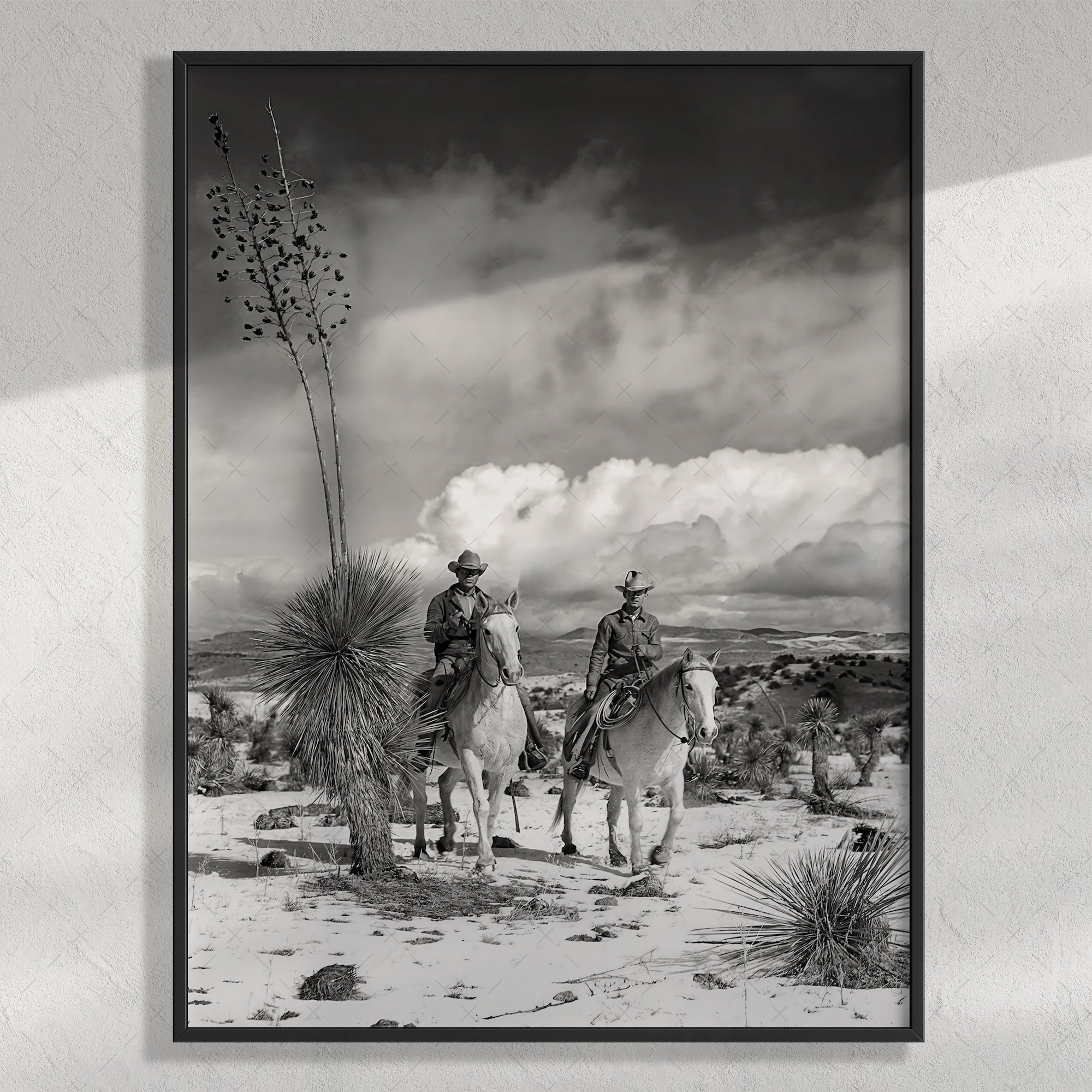 Desert Cowboys on Horseback: Vintage Western Black & White Photograph (Art Print)