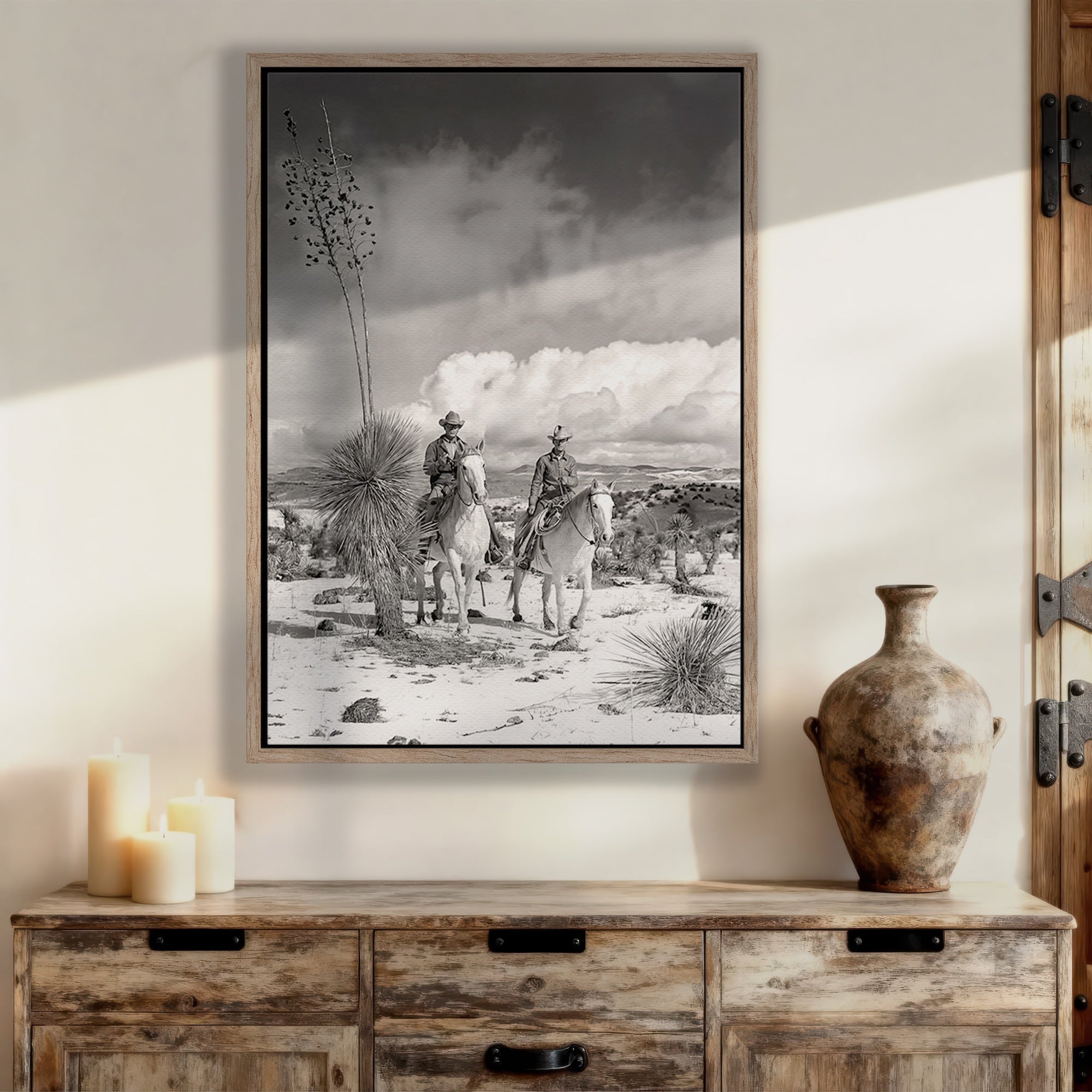 Desert Cowboys on Horseback: Vintage Western Black & White Photograph (Art Print)