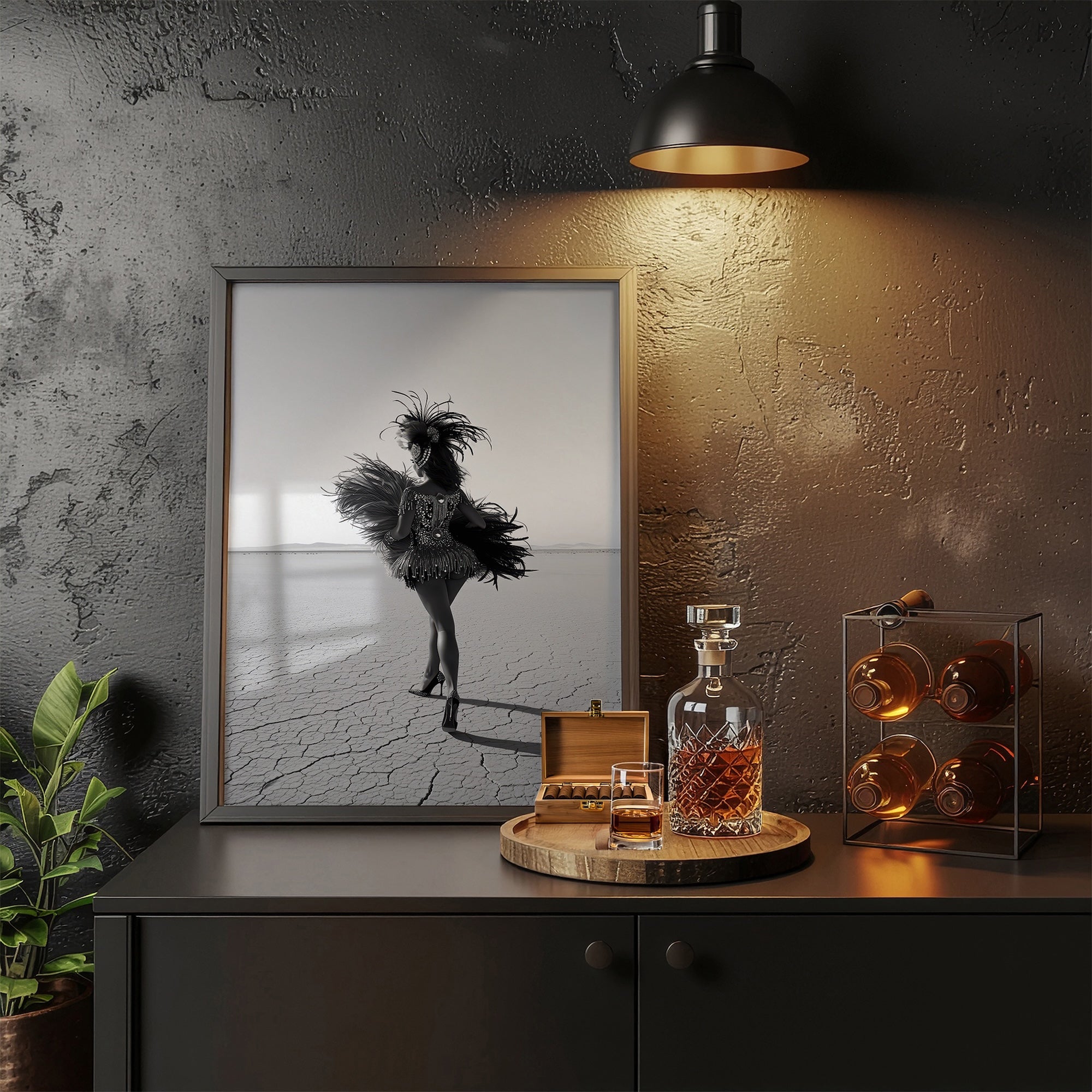 Las Vegas Showgirl: Black & White Desert Photo Style Art Print