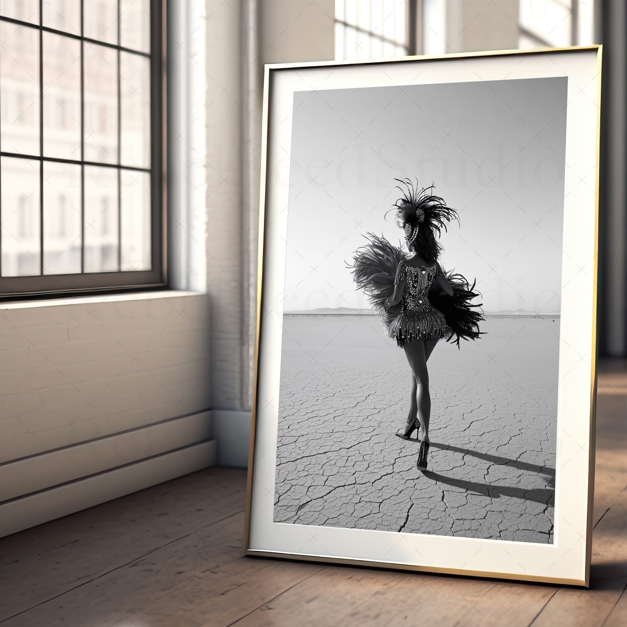Las Vegas Showgirl: Black & White Desert Photograph (Art Print)