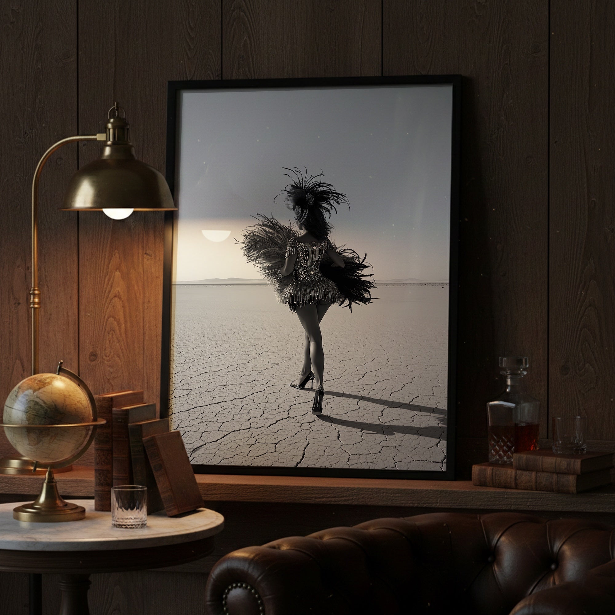 Las Vegas Showgirl: Black & White Desert Photo Style Art Print