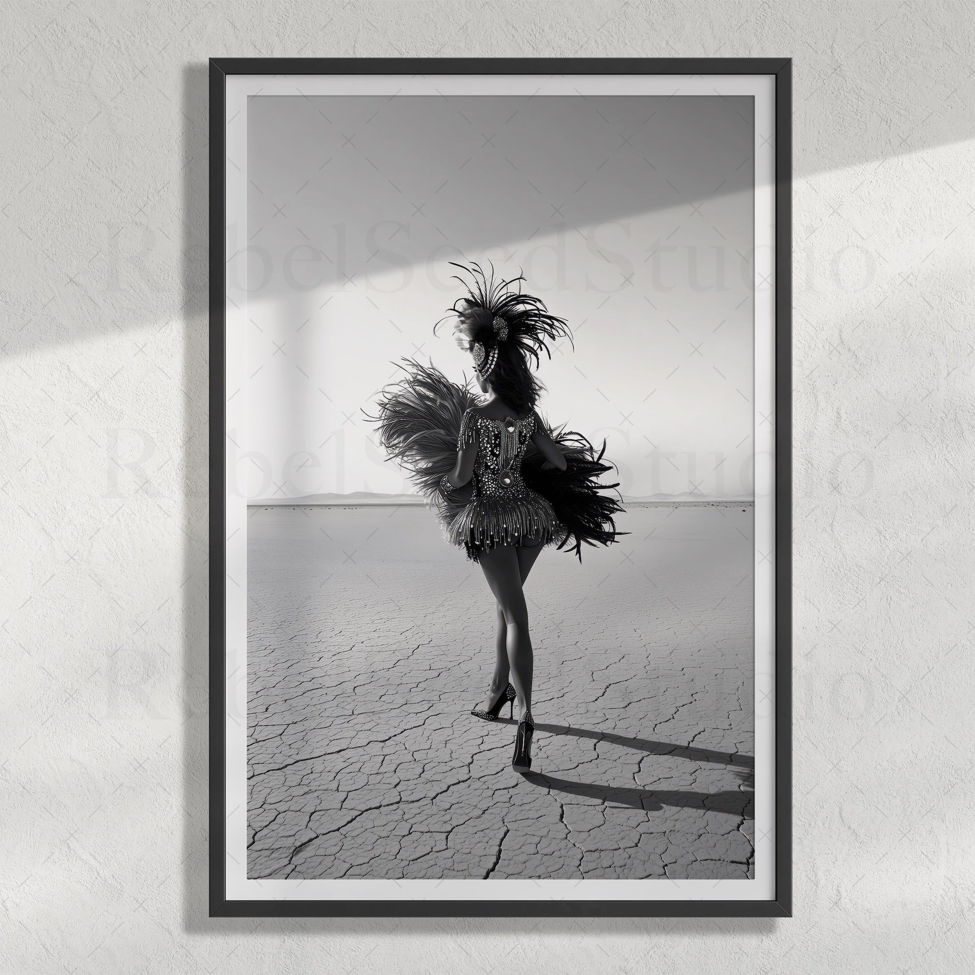 Las Vegas Showgirl: Black & White Desert Photograph (Art Print)