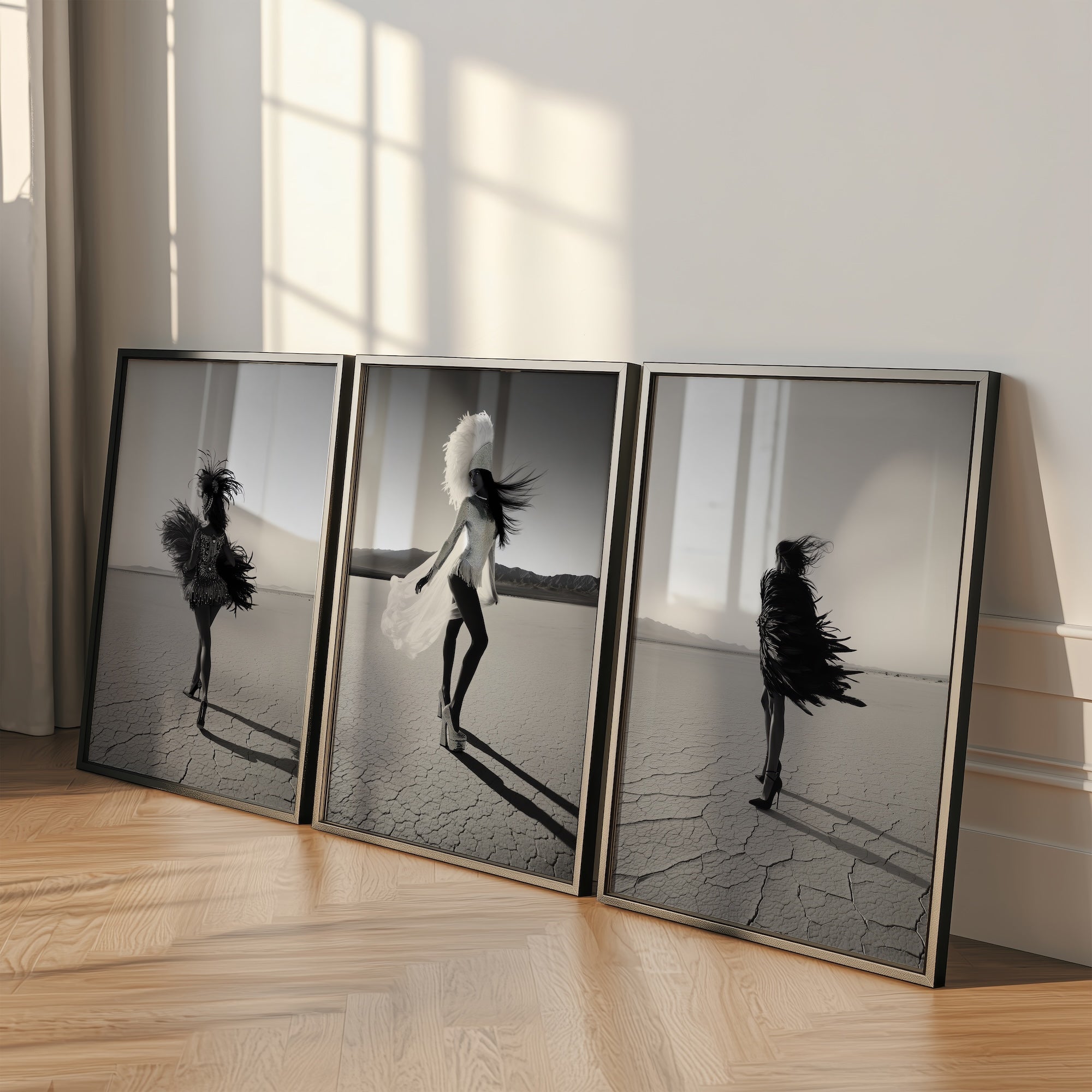 Las Vegas Showgirl: Black & White Desert Photo Style Art Print