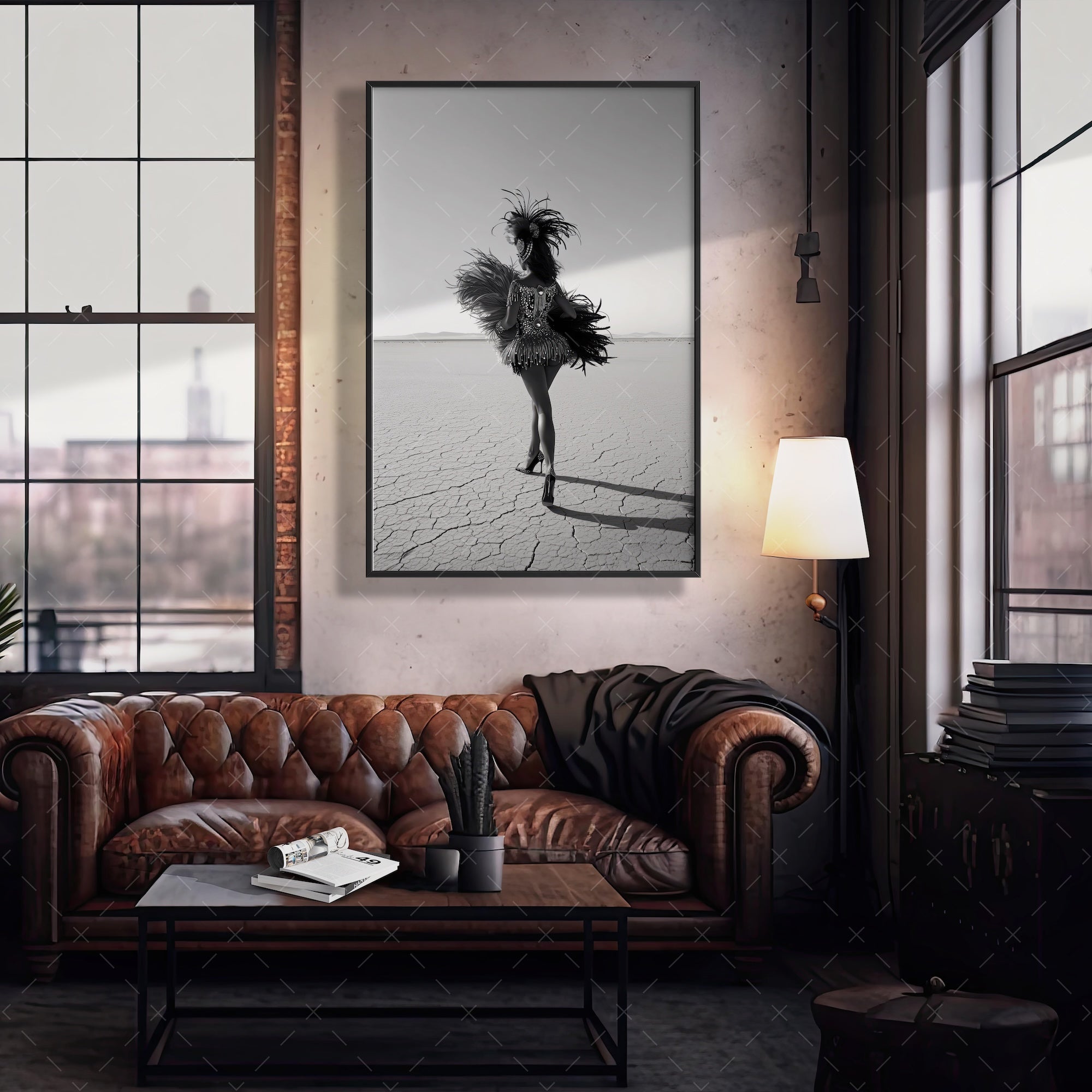 Las Vegas Showgirl: Black & White Desert Photo Style Art Print