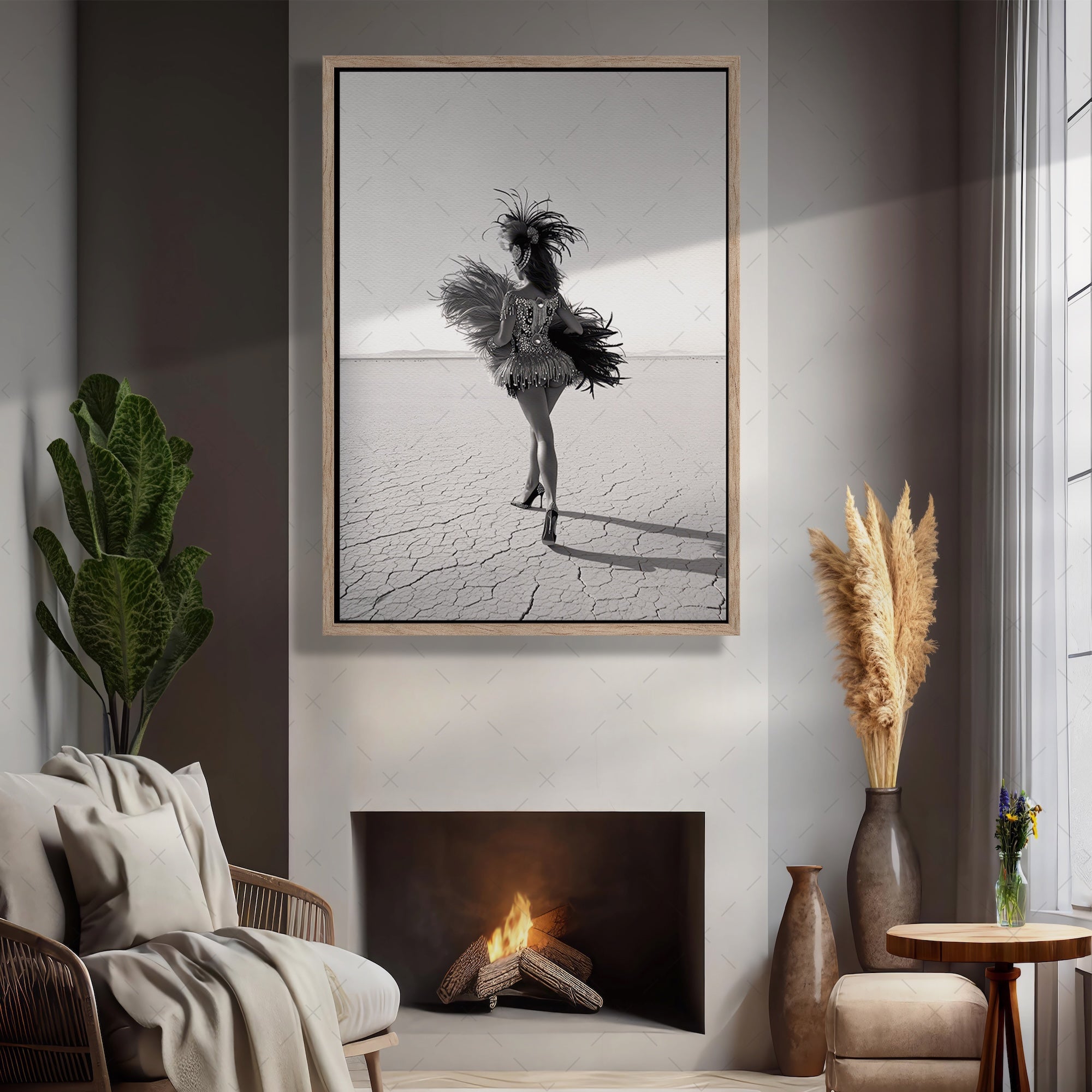 Las Vegas Showgirl: Black & White Desert Photo Style Art Print