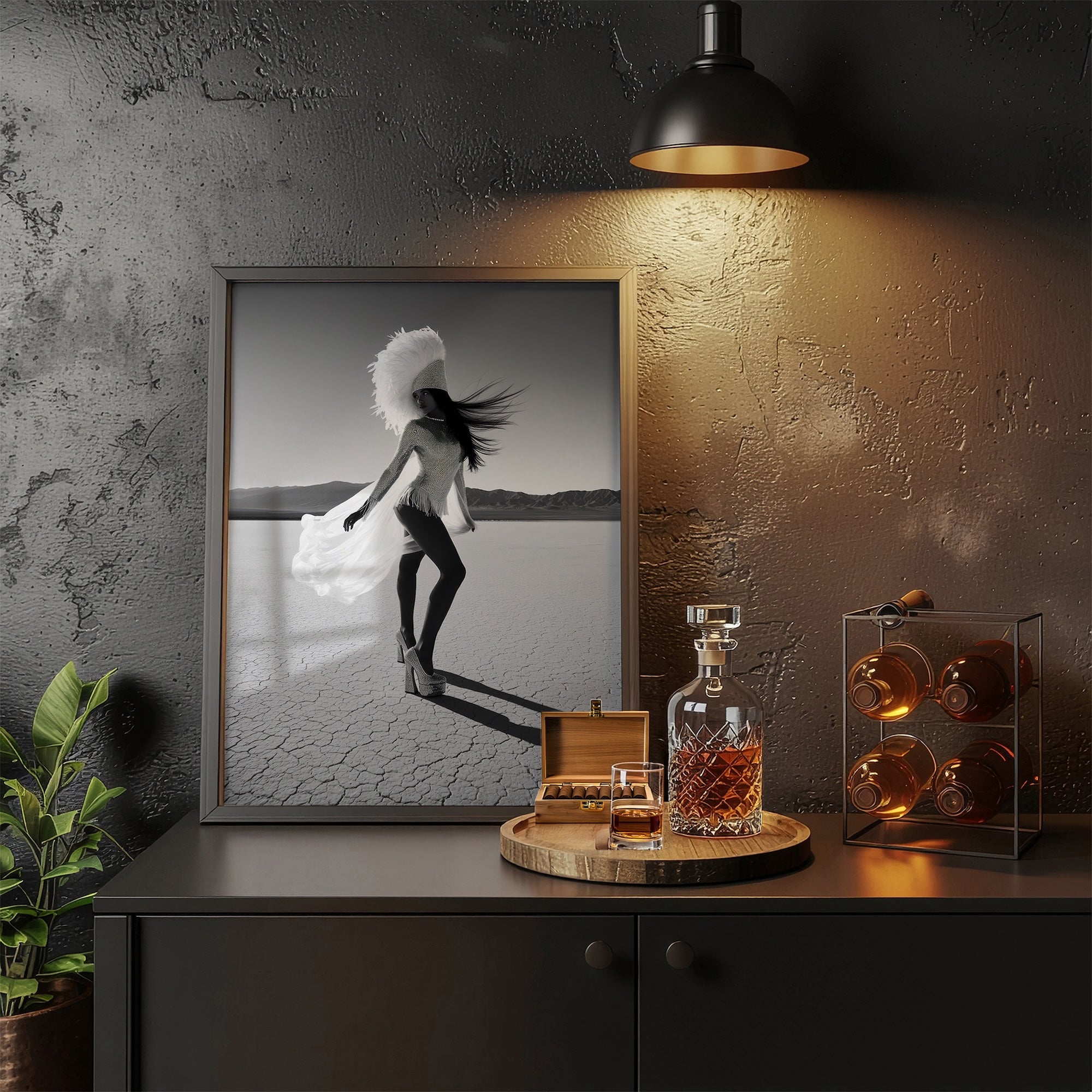 Las Vegas Showgirl: Black & White Disco Inspired Desert Art Print