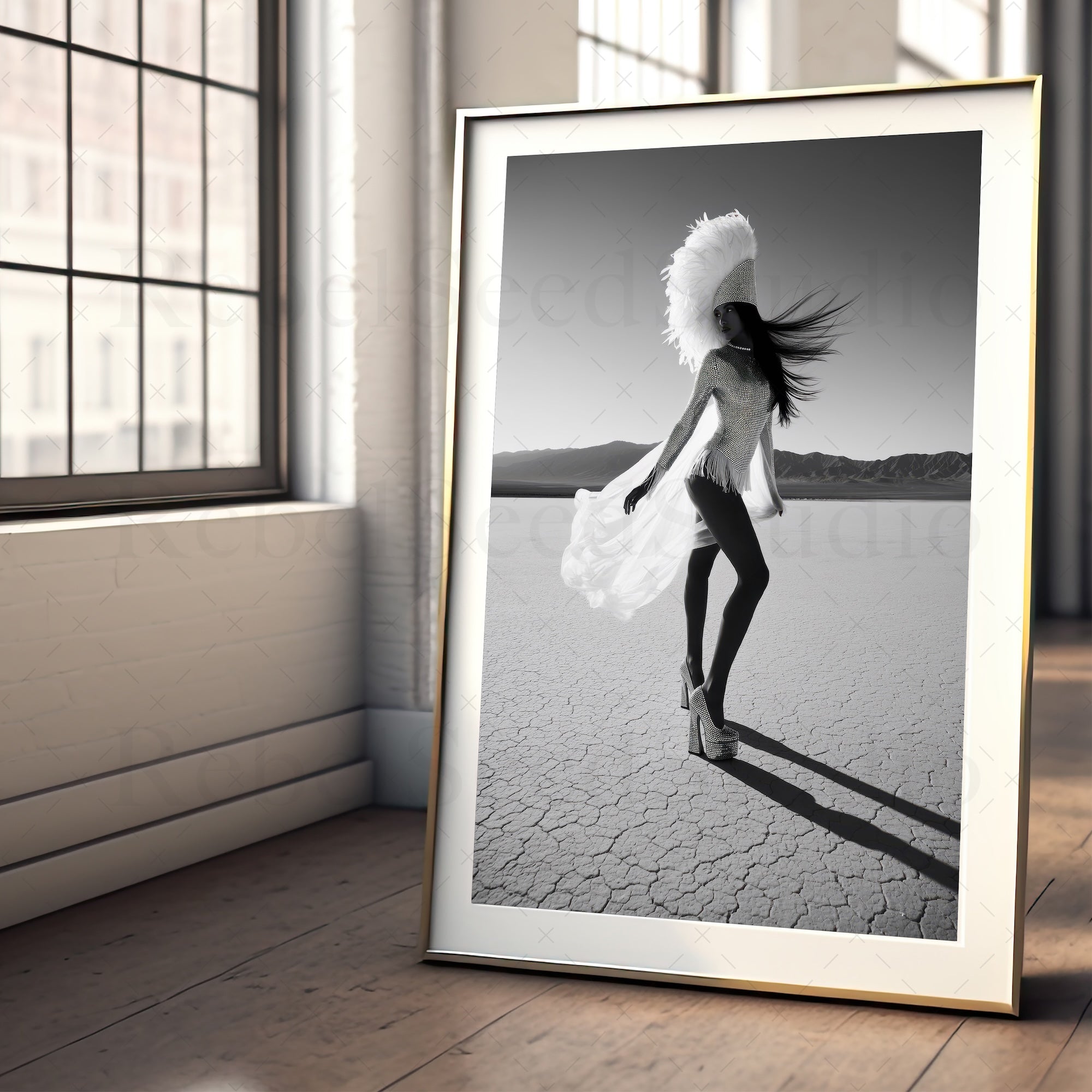 Las Vegas Showgirl: Black & White Disco Inspired Desert Photograph (Art Print)