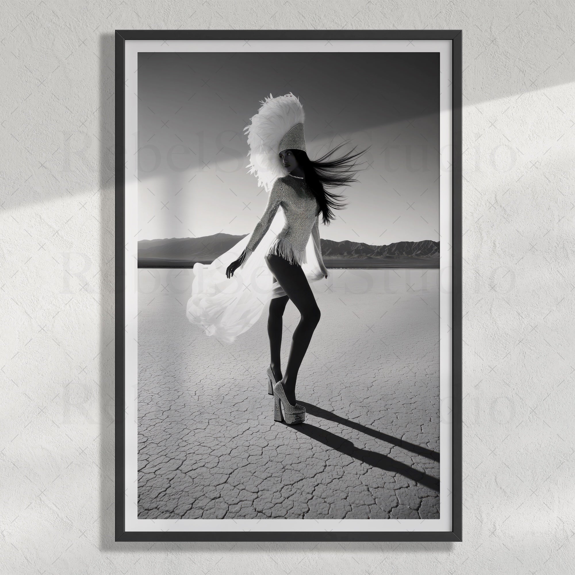 Las Vegas Showgirl: Black & White Disco Inspired Desert Art Print