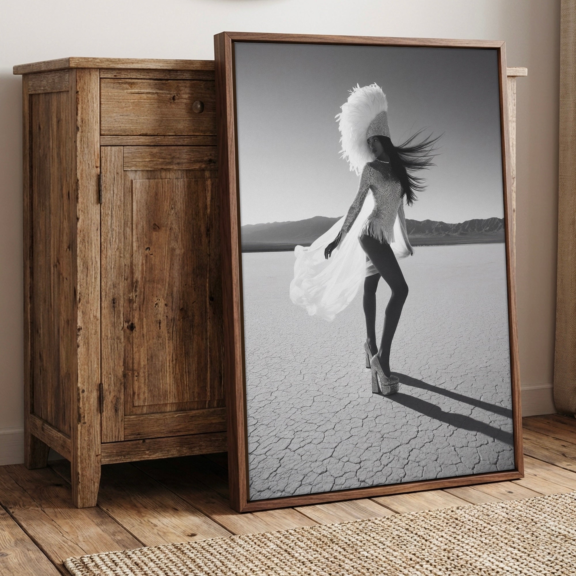 Las Vegas Showgirl: Black & White Disco Inspired Desert Art Print