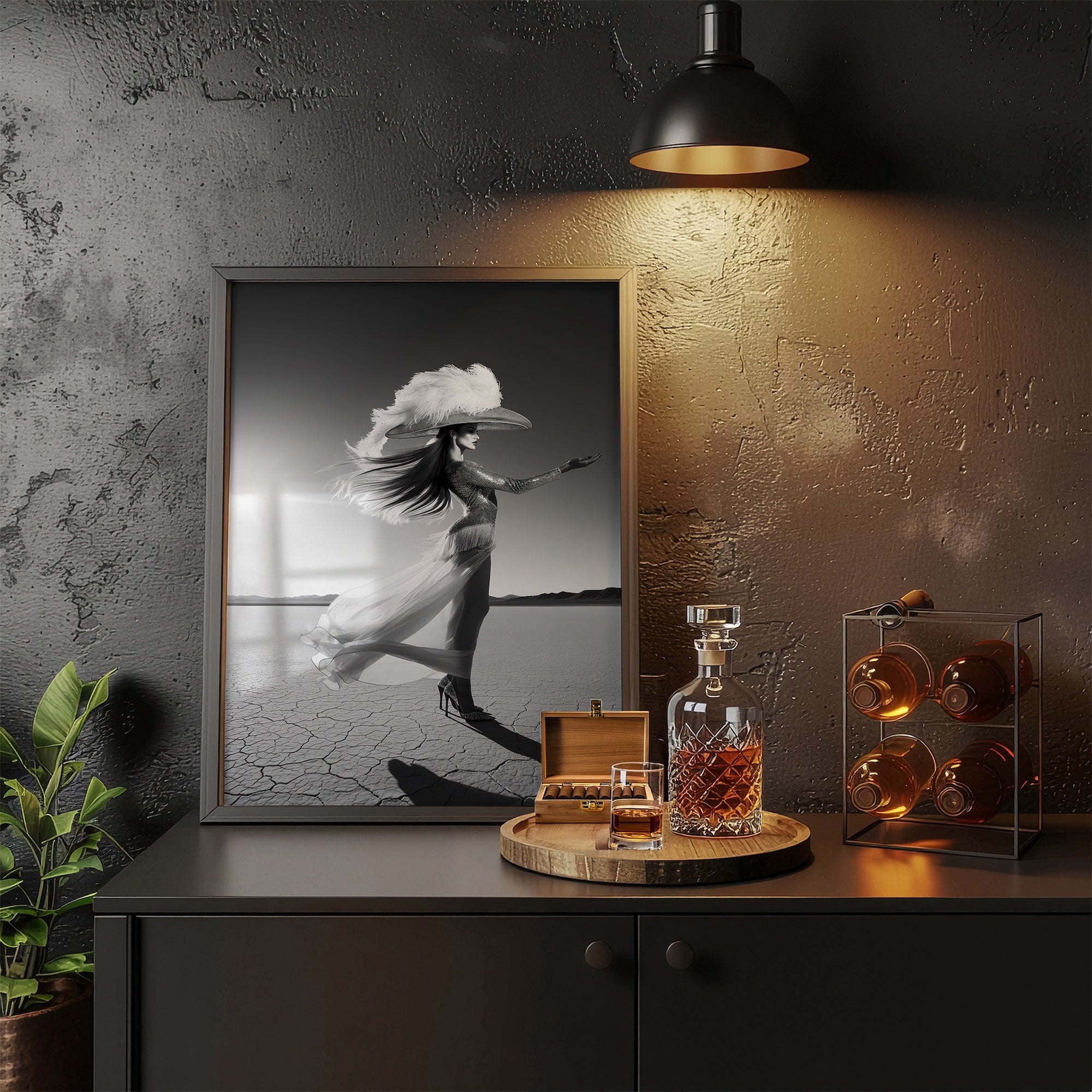 Las Vegas Showgirl: Elegant Black & White Desert Photograph (Art Print)