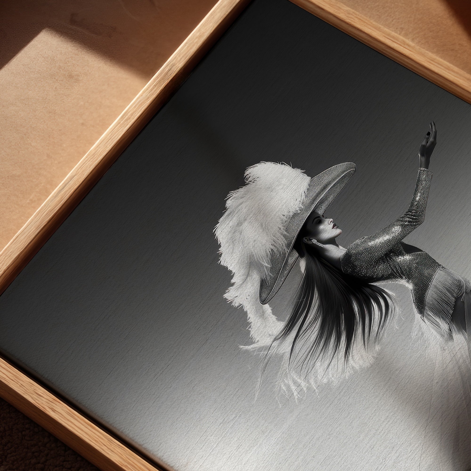 Las Vegas Showgirl: Elegant Black & White Desert Art Print