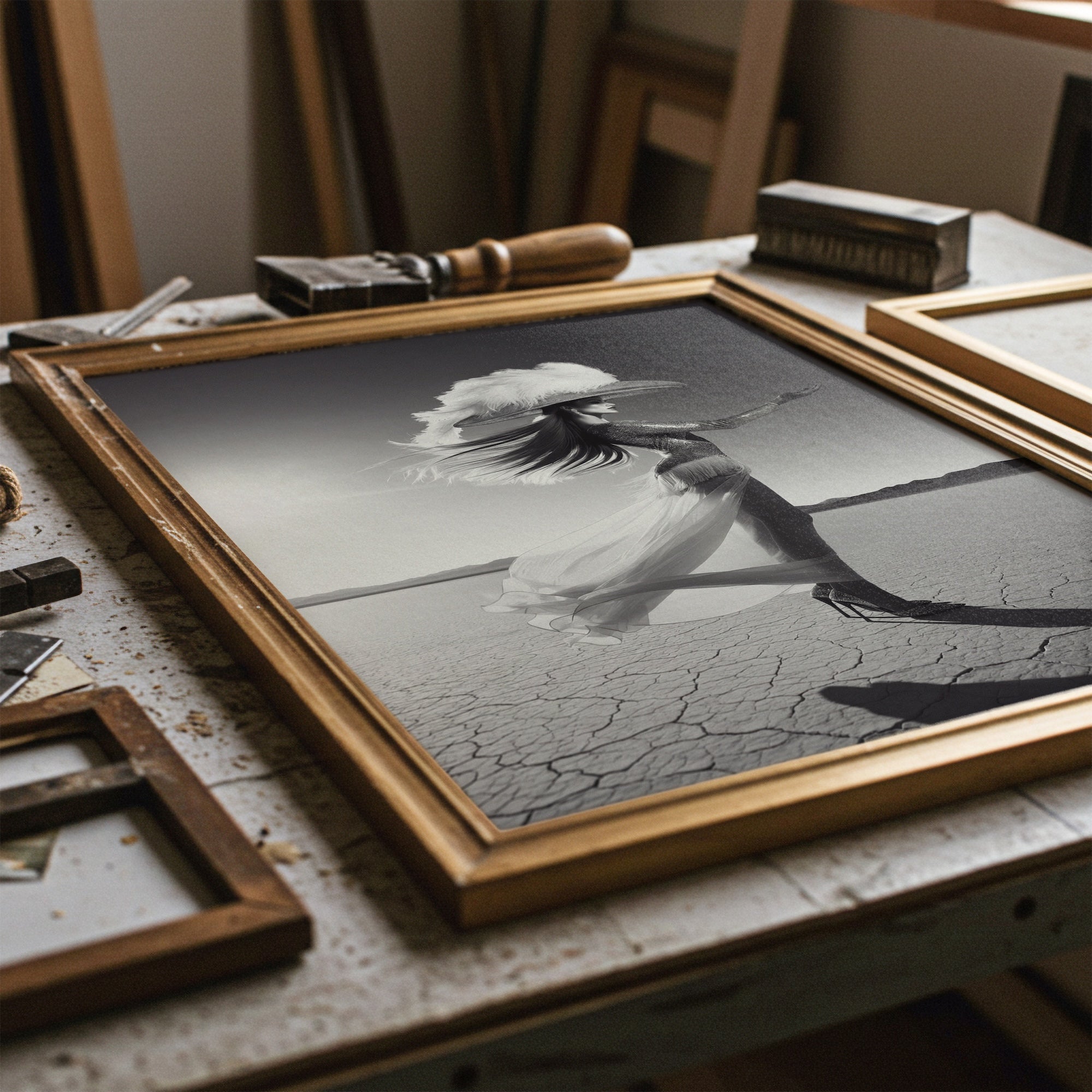 Las Vegas Showgirl: Elegant Black & White Desert Art Print