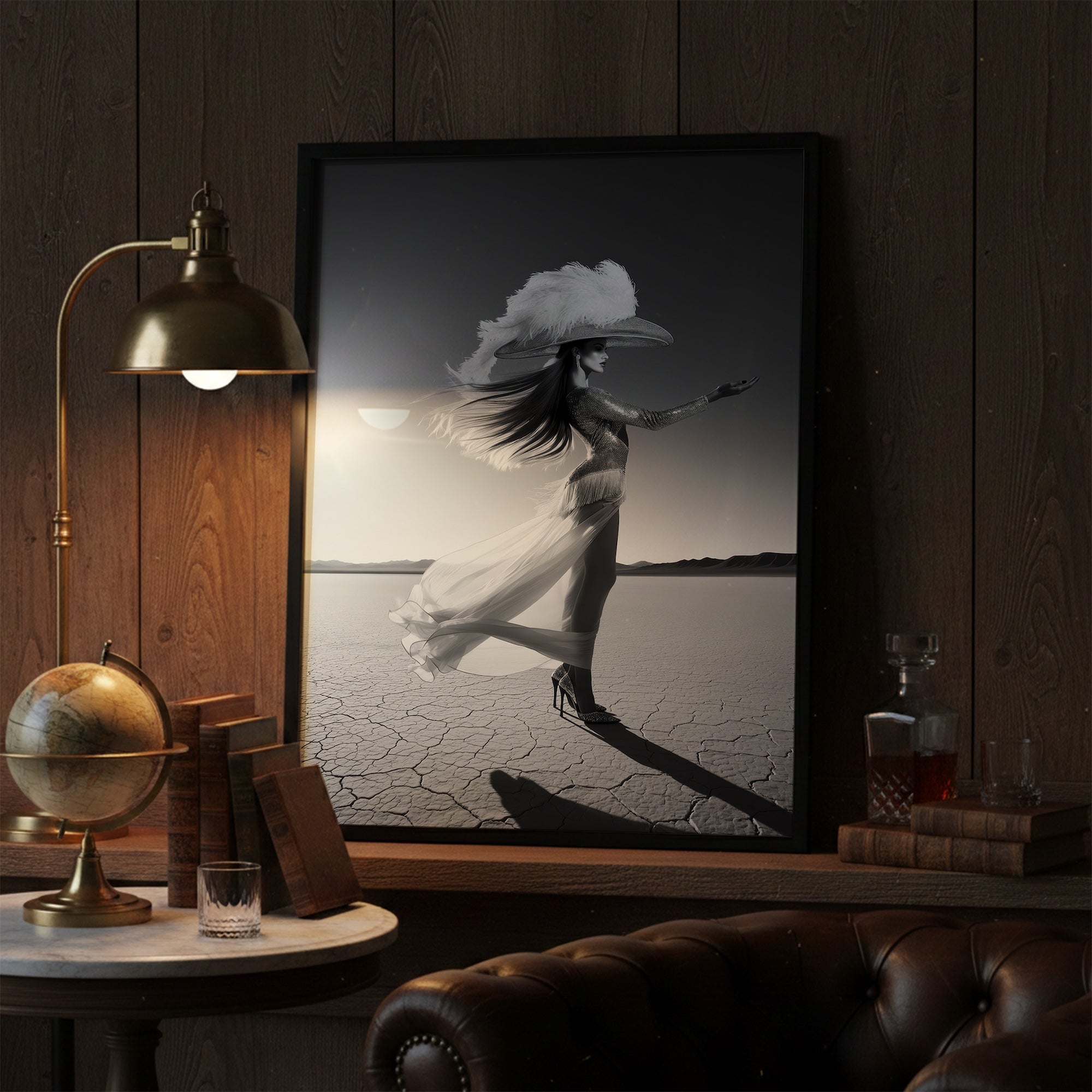 Las Vegas Showgirl: Elegant Black & White Desert Art Print