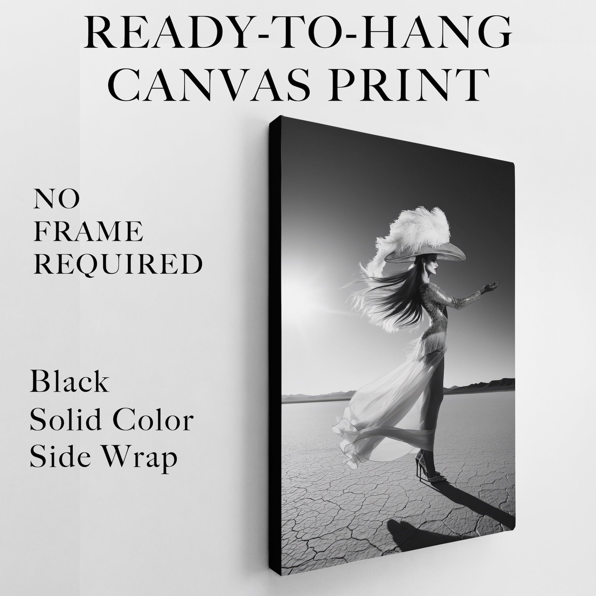 Las Vegas Showgirl: Elegant Black & White Desert Photograph (Art Print)