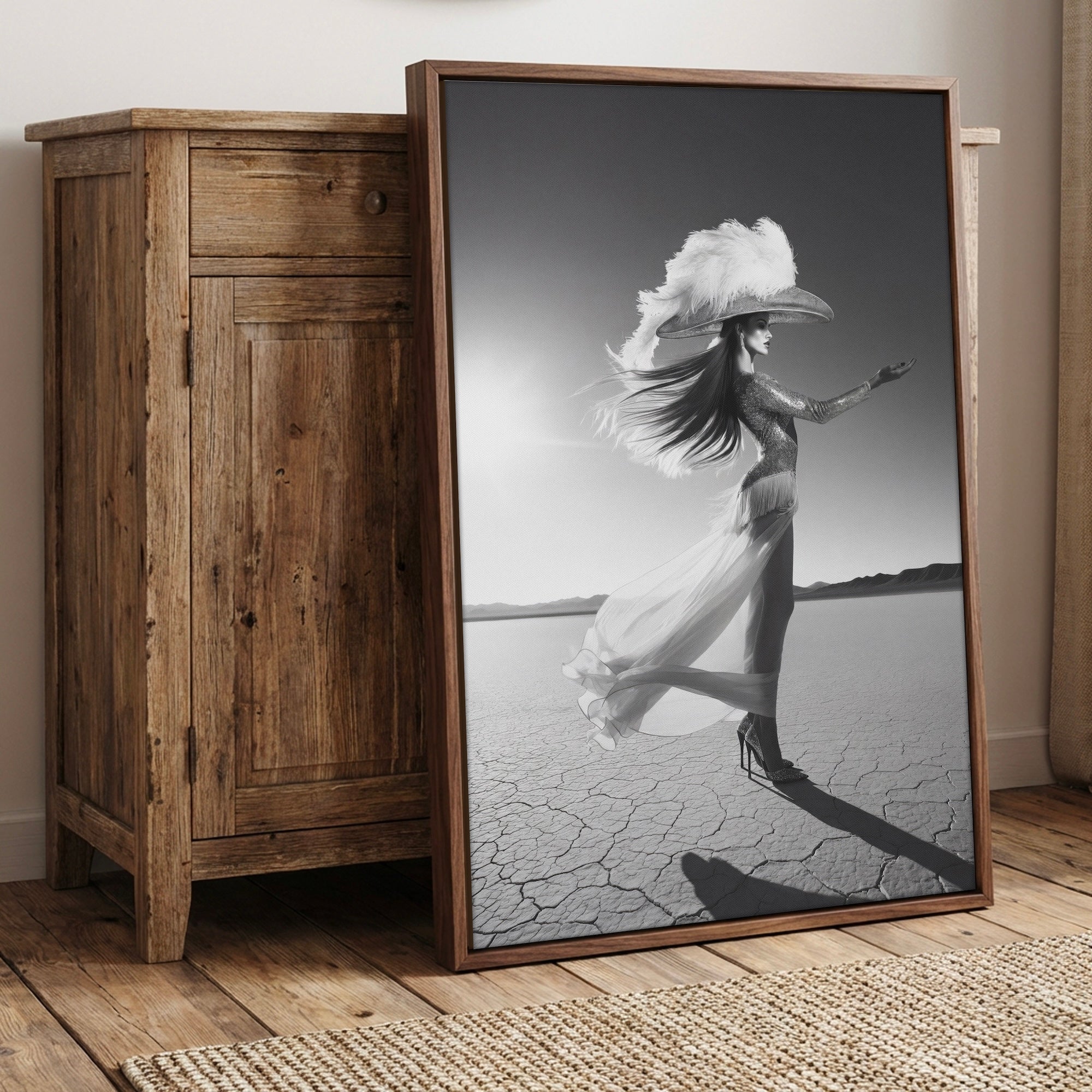 Las Vegas Showgirl: Elegant Black & White Desert Art Print