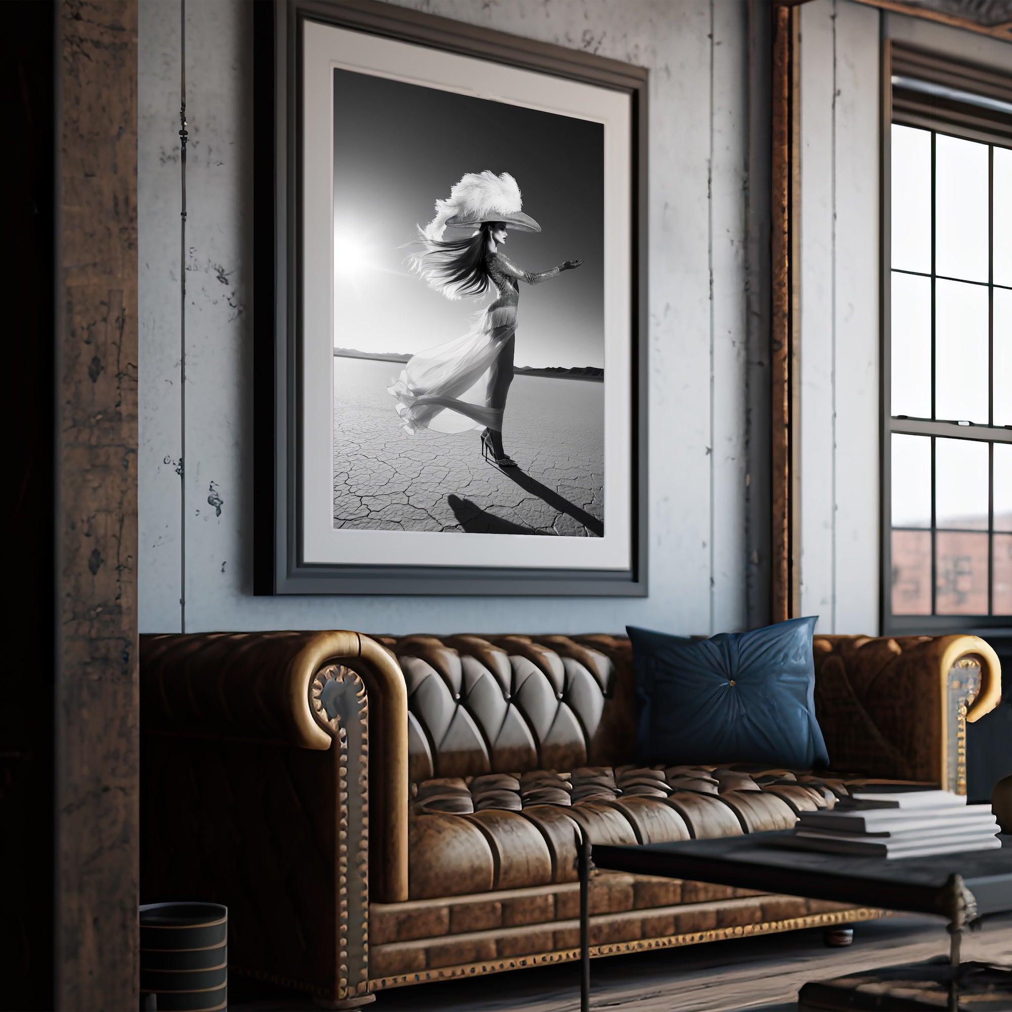 Las Vegas Showgirl: Elegant Black & White Desert Photograph (Art Print)