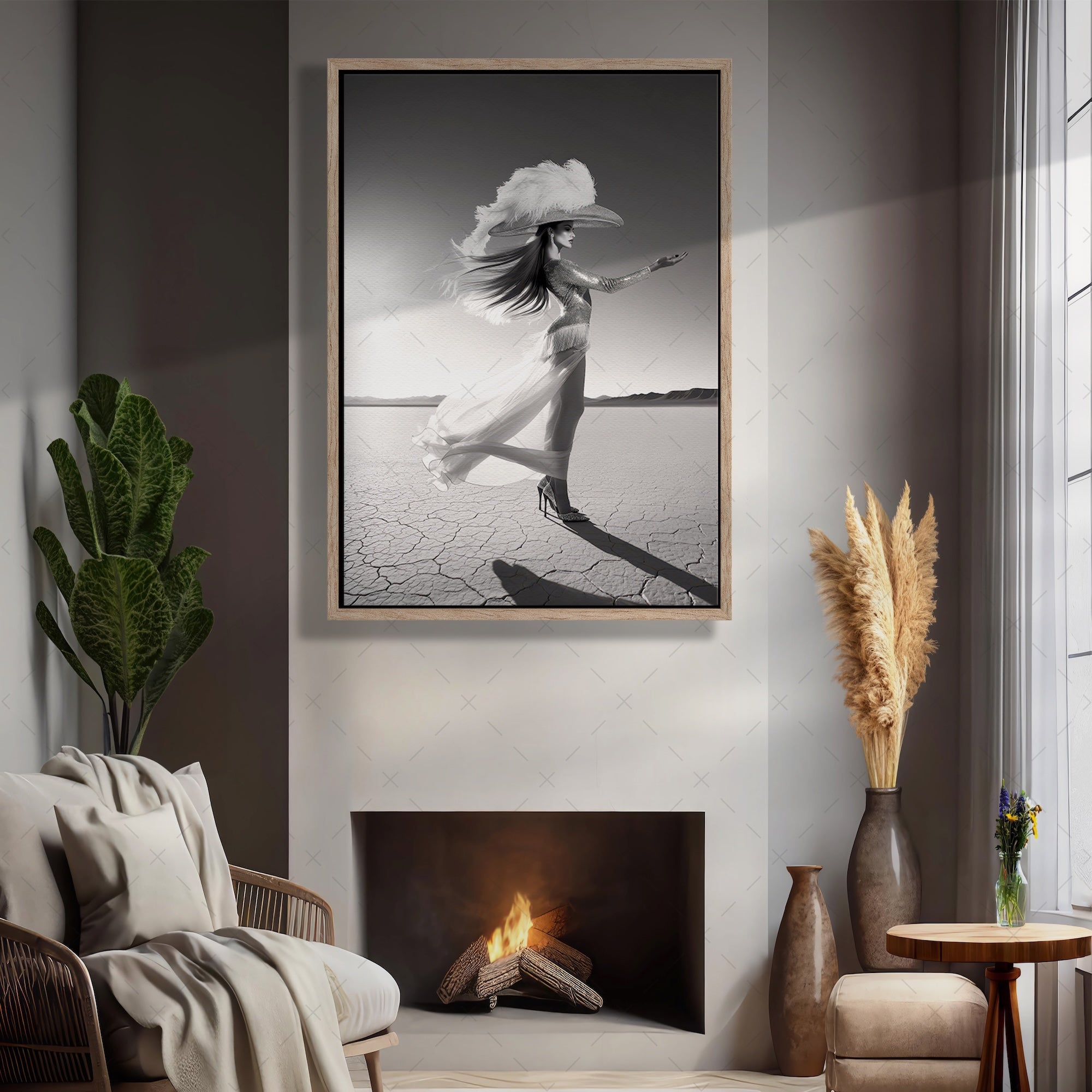 Las Vegas Showgirl: Elegant Black & White Desert Photograph (Art Print)