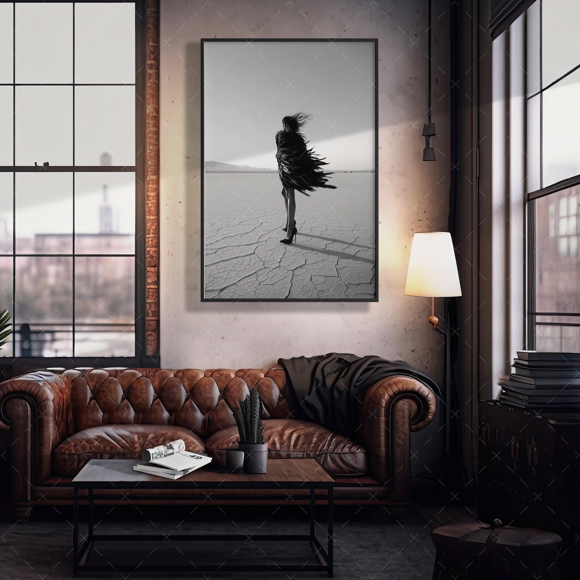 Las Vegas Showgirl: Feather Costume - Black & White Desert Photograph (Art Print)