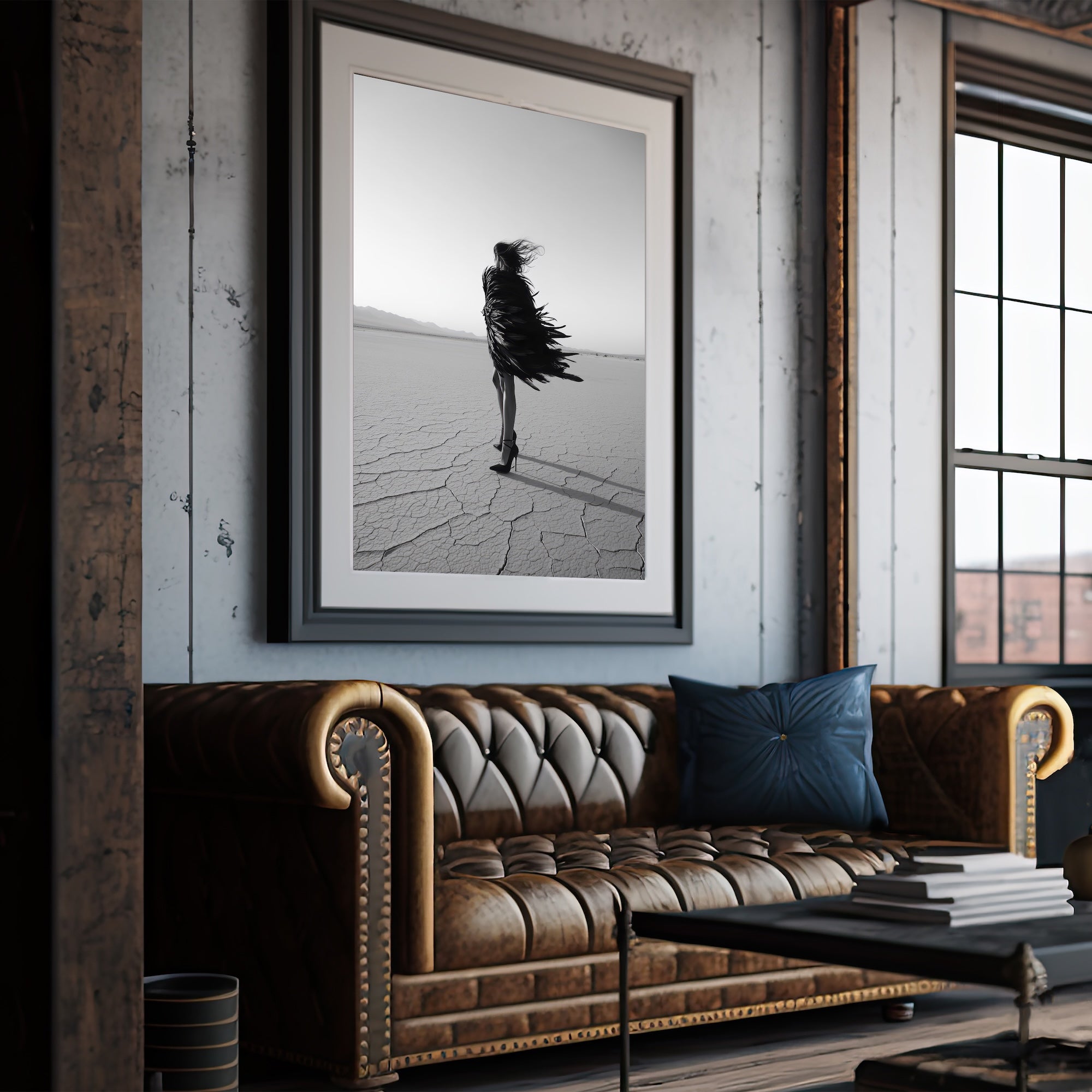 Las Vegas Showgirl: Feather Costume - Black & White Desert Photograph (Art Print)