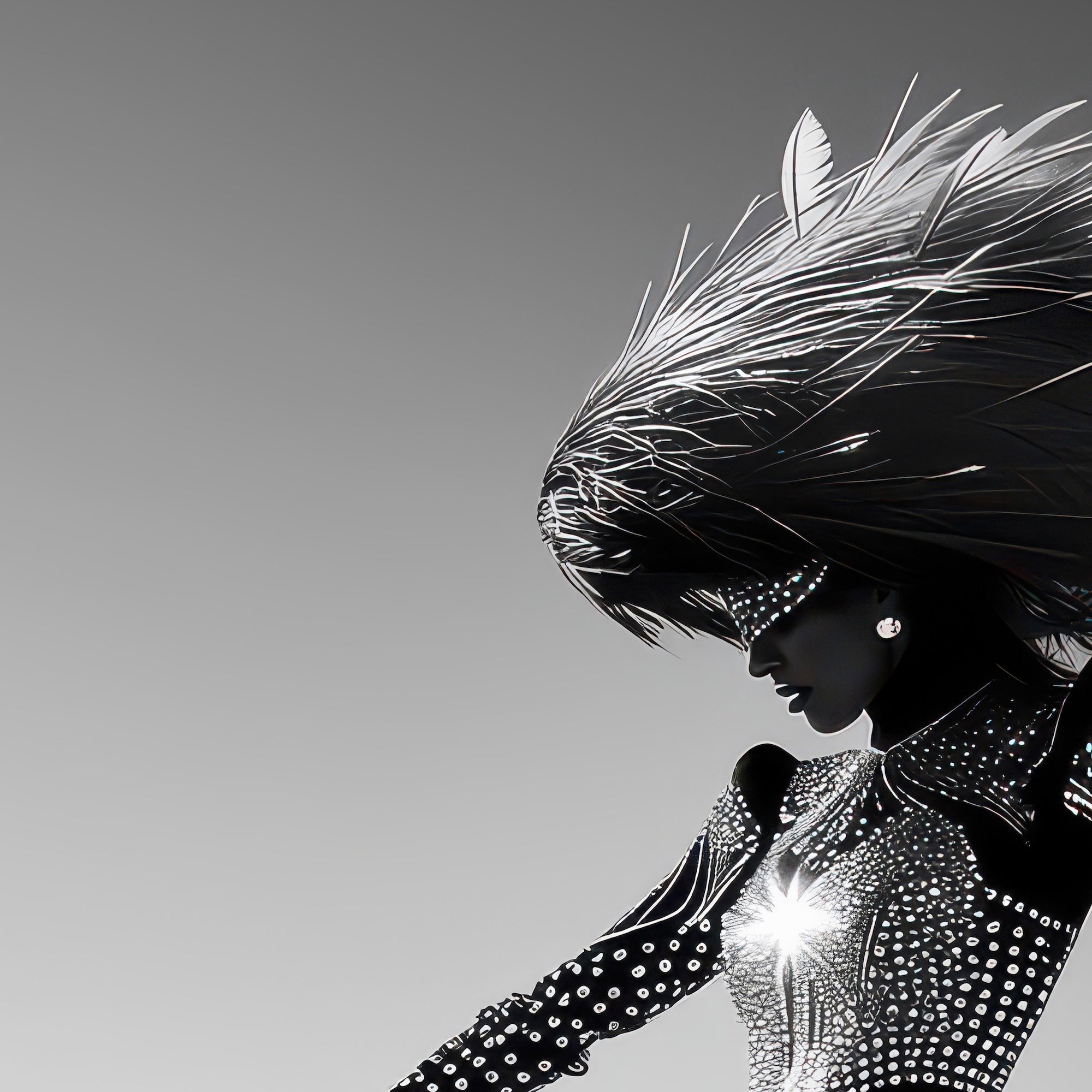 Las Vegas Showgirl: Glamorous Black & White Desert Photograph (Art Print)